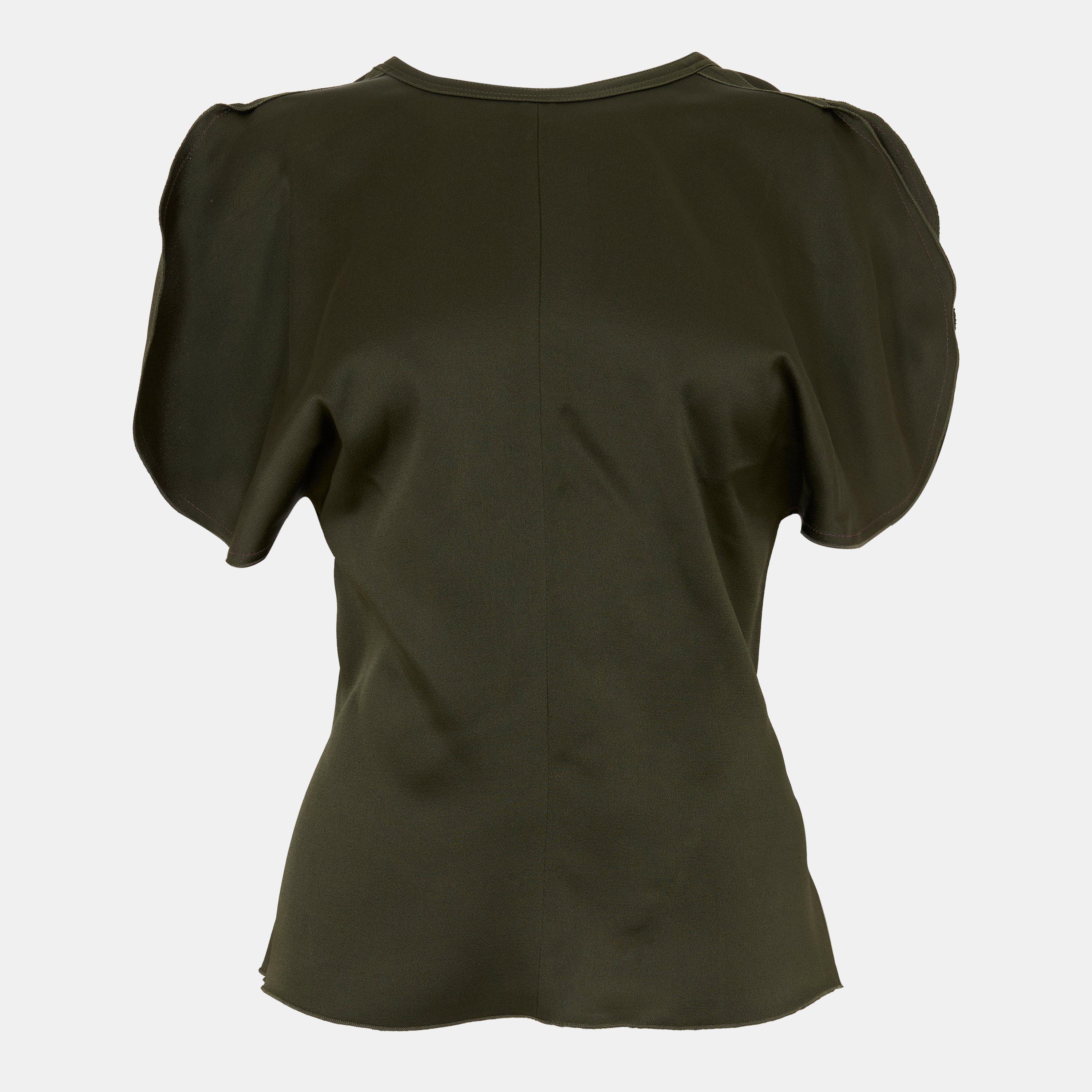 Dark Olive - Victoria Beckham - Women's Short-Sleeve Blouse - 1