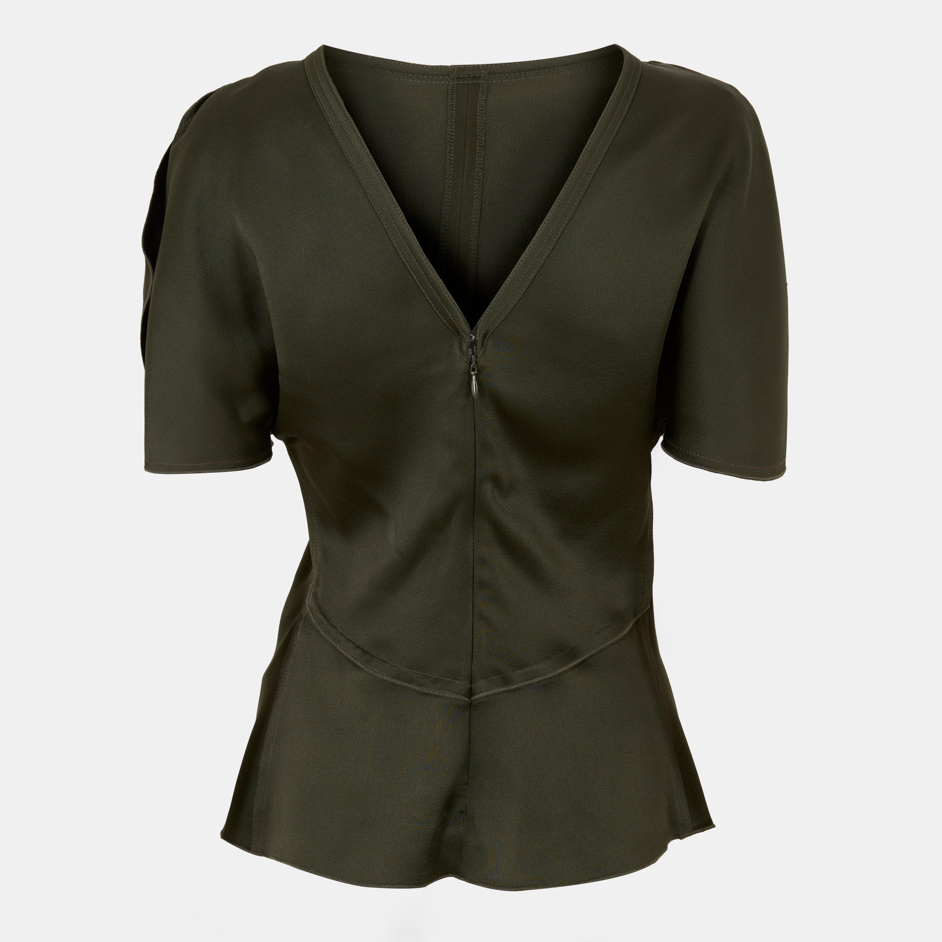 Dark Olive - Victoria Beckham - Women's Short-Sleeve Blouse - 2