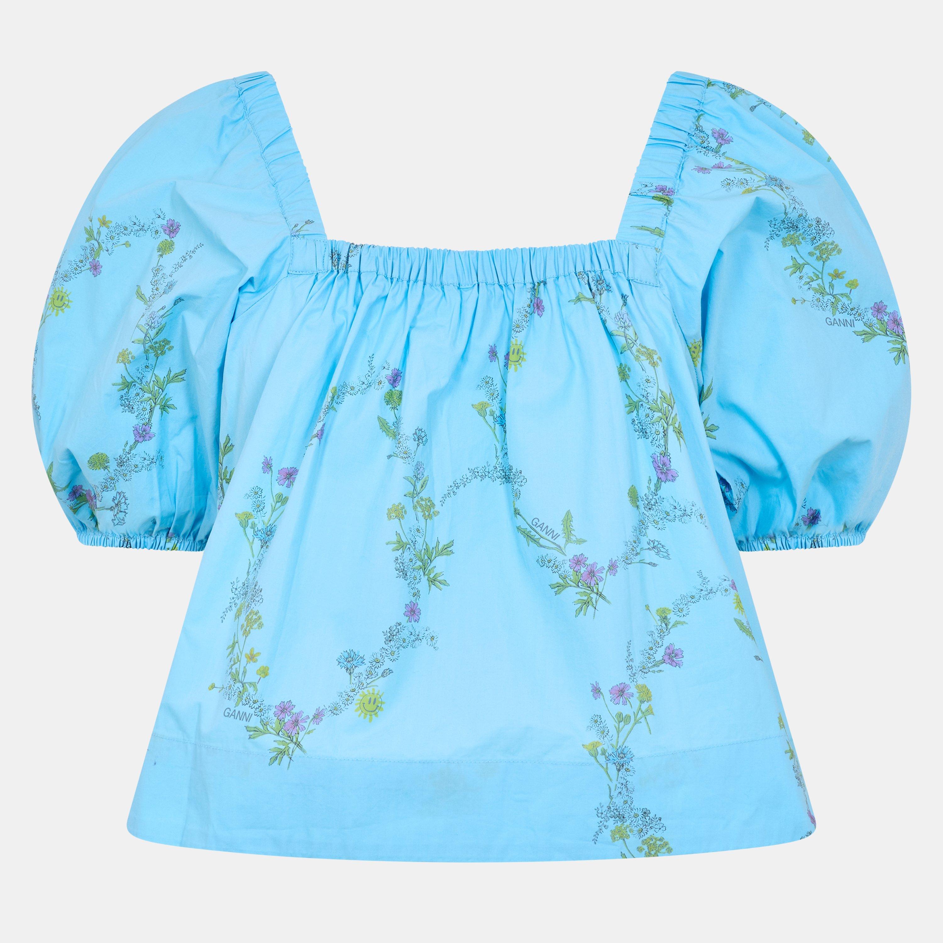 Ganni Women's Printed Short Sleeve Blouse - Brilliant Blue - Size 8 (34)