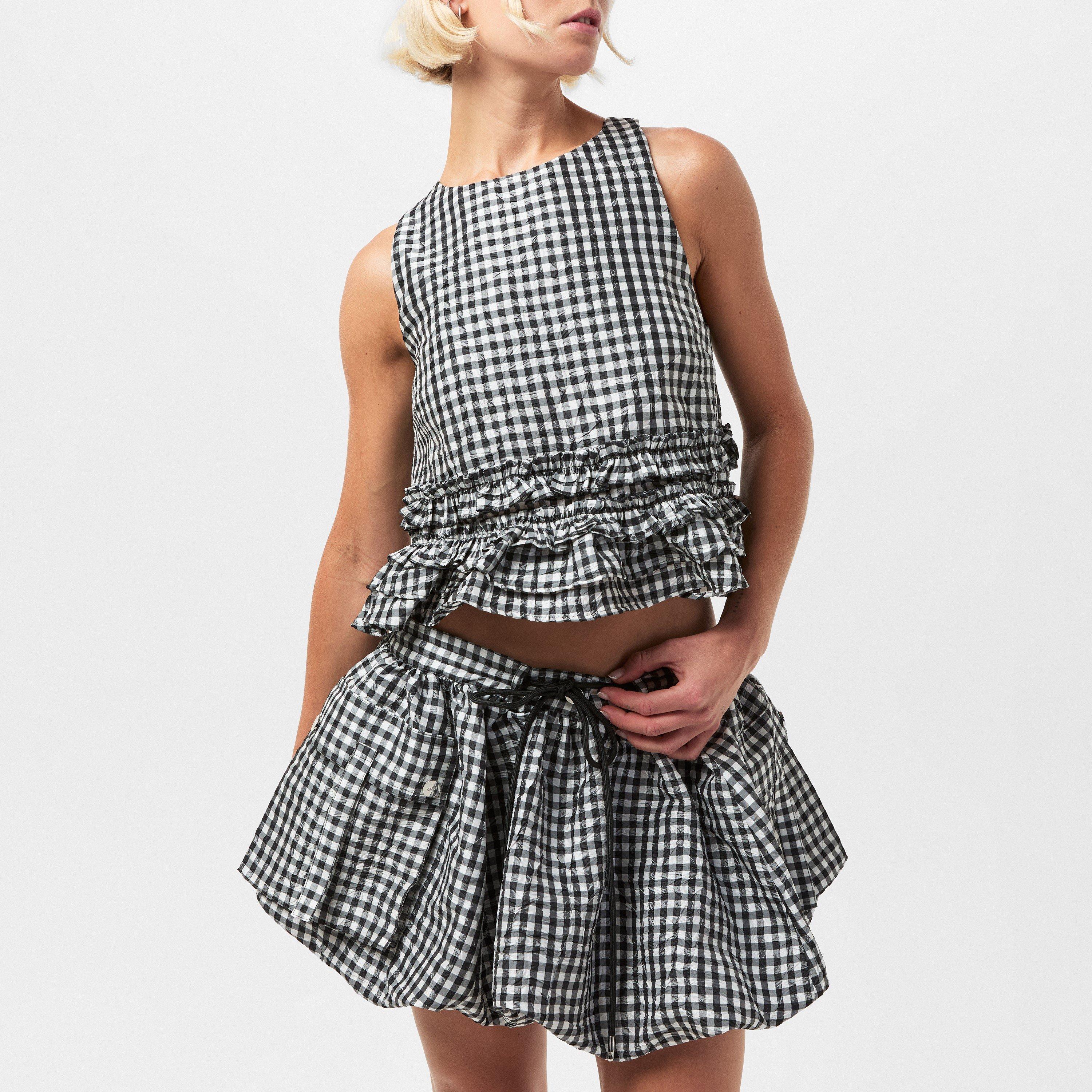 Black - Ganni - Women's Taffeta Short-Sleeve Blouse - 3