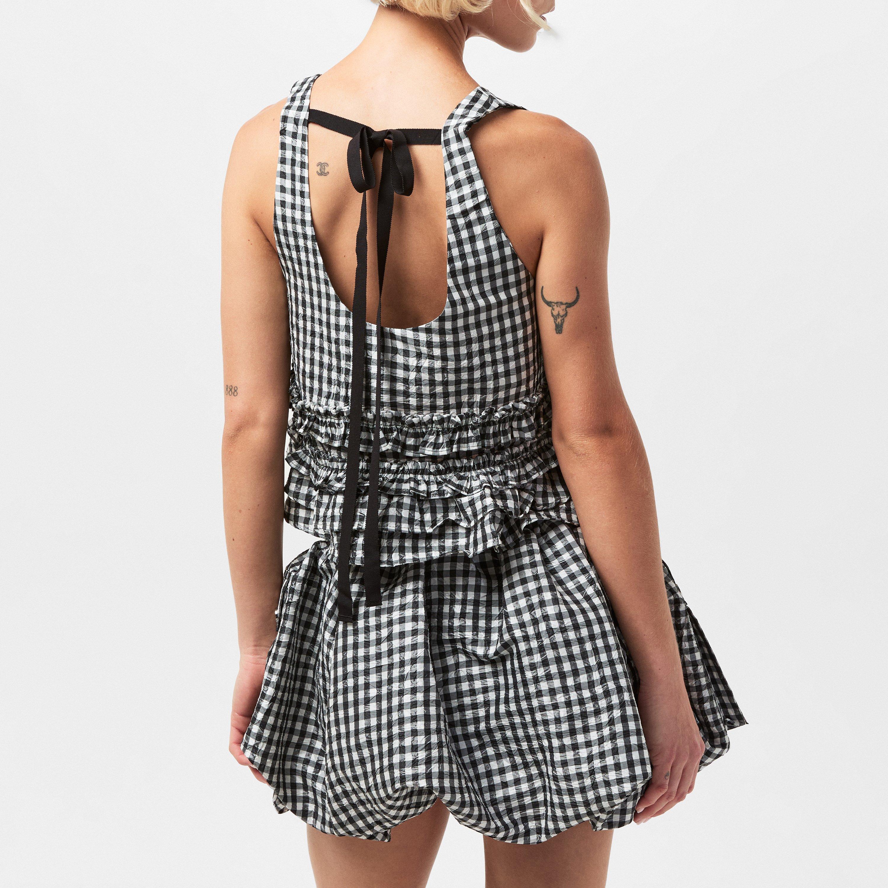 Black - Ganni - Women's Taffeta Short-Sleeve Blouse - 4