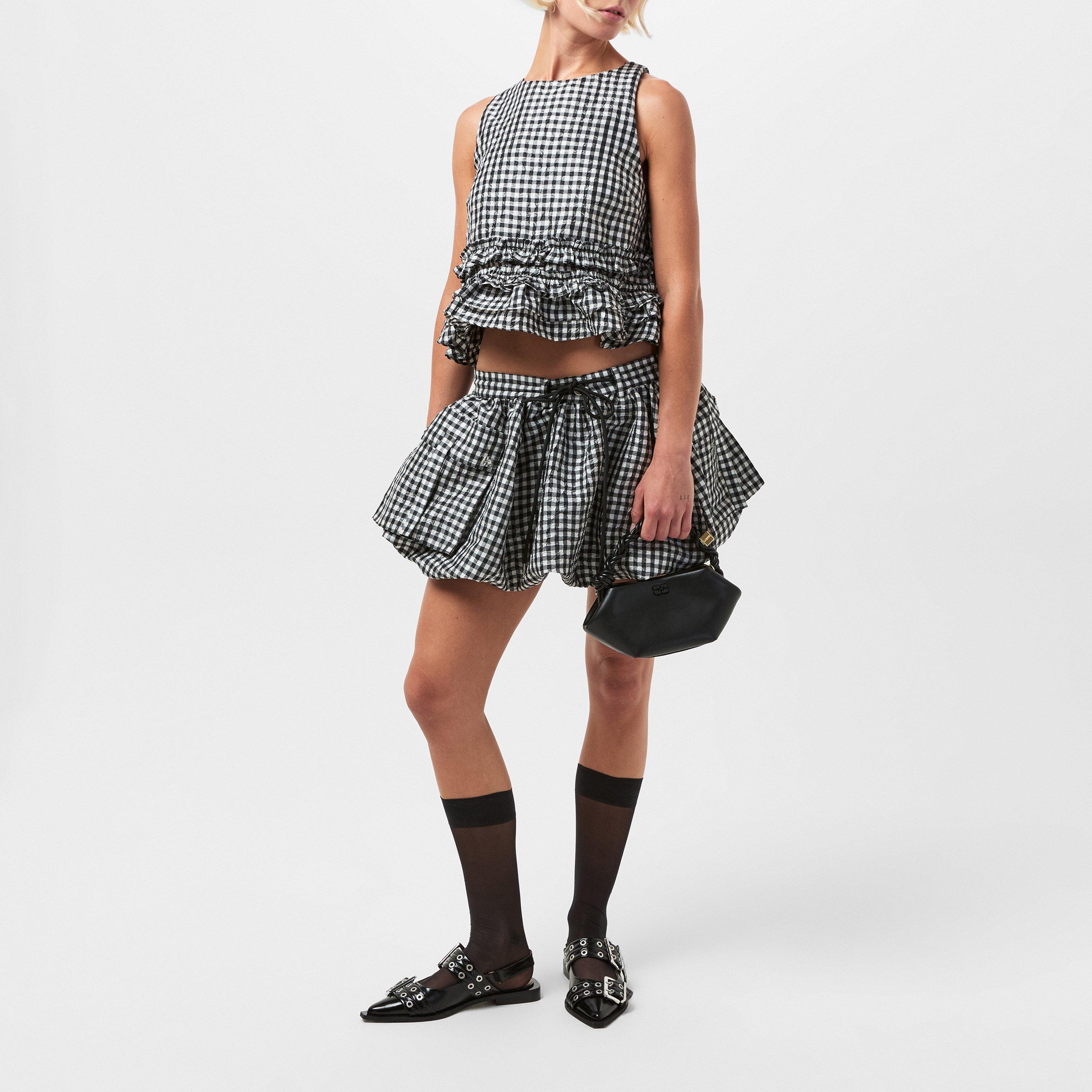 Black - Ganni - Women's Taffeta Short-Sleeve Blouse - 6