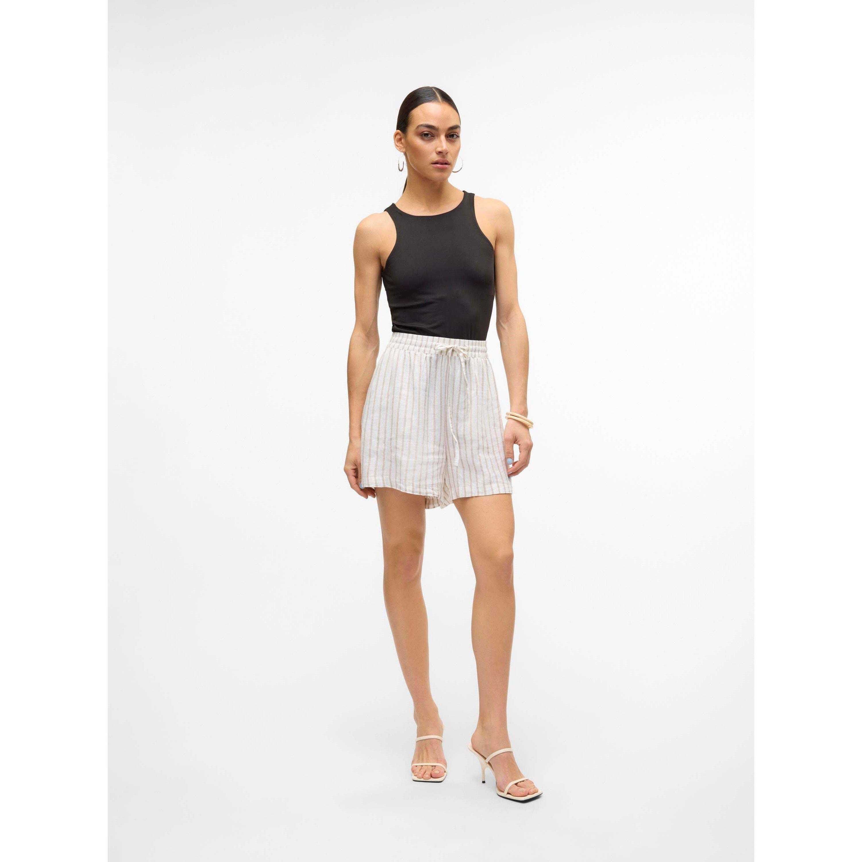 Snow Wh/Stripes - Vero Moda - Women's Linn Woven Tracksuit Shorts - 7