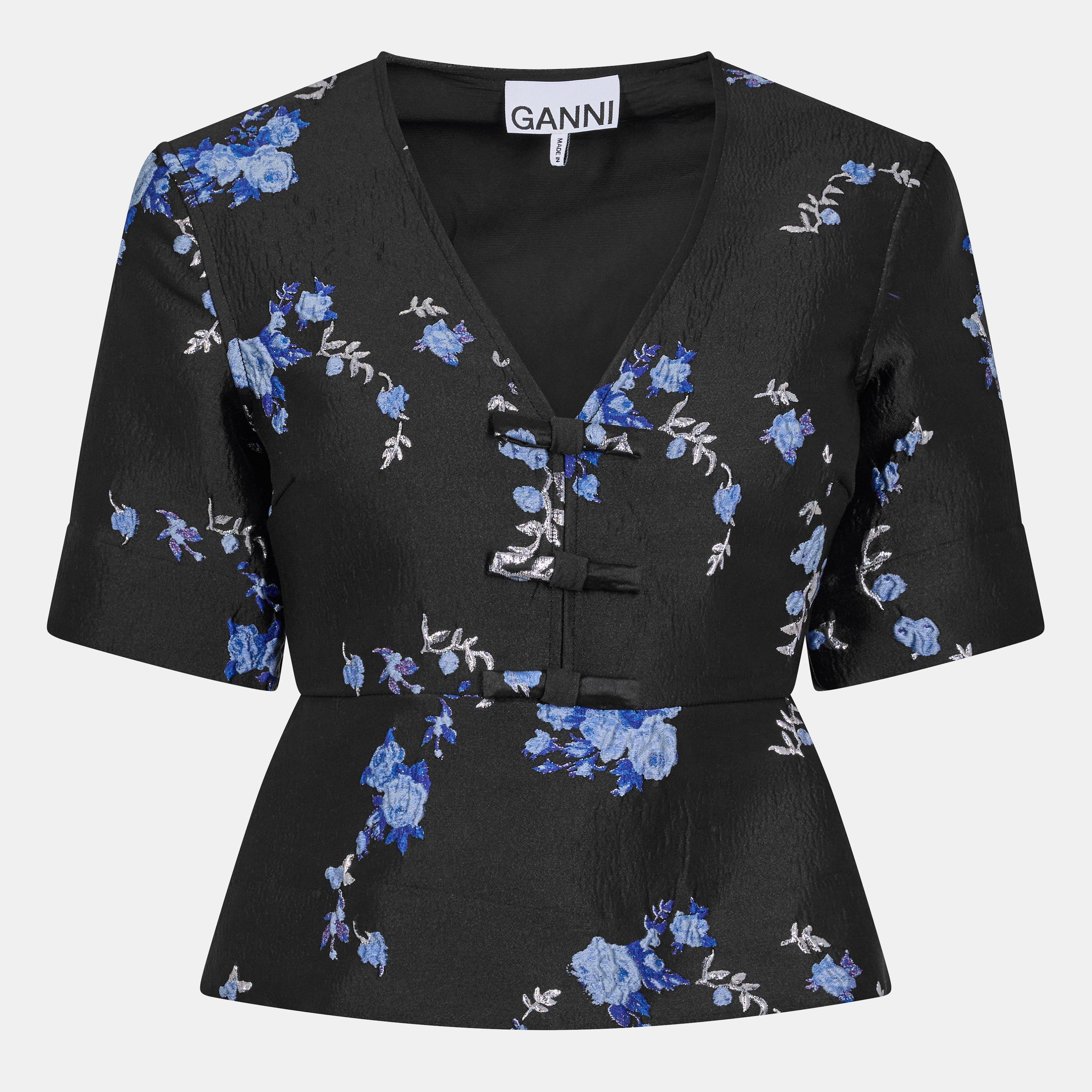 Ganni Women's Short Sleeve Blouse - Black - Size 16 (42)