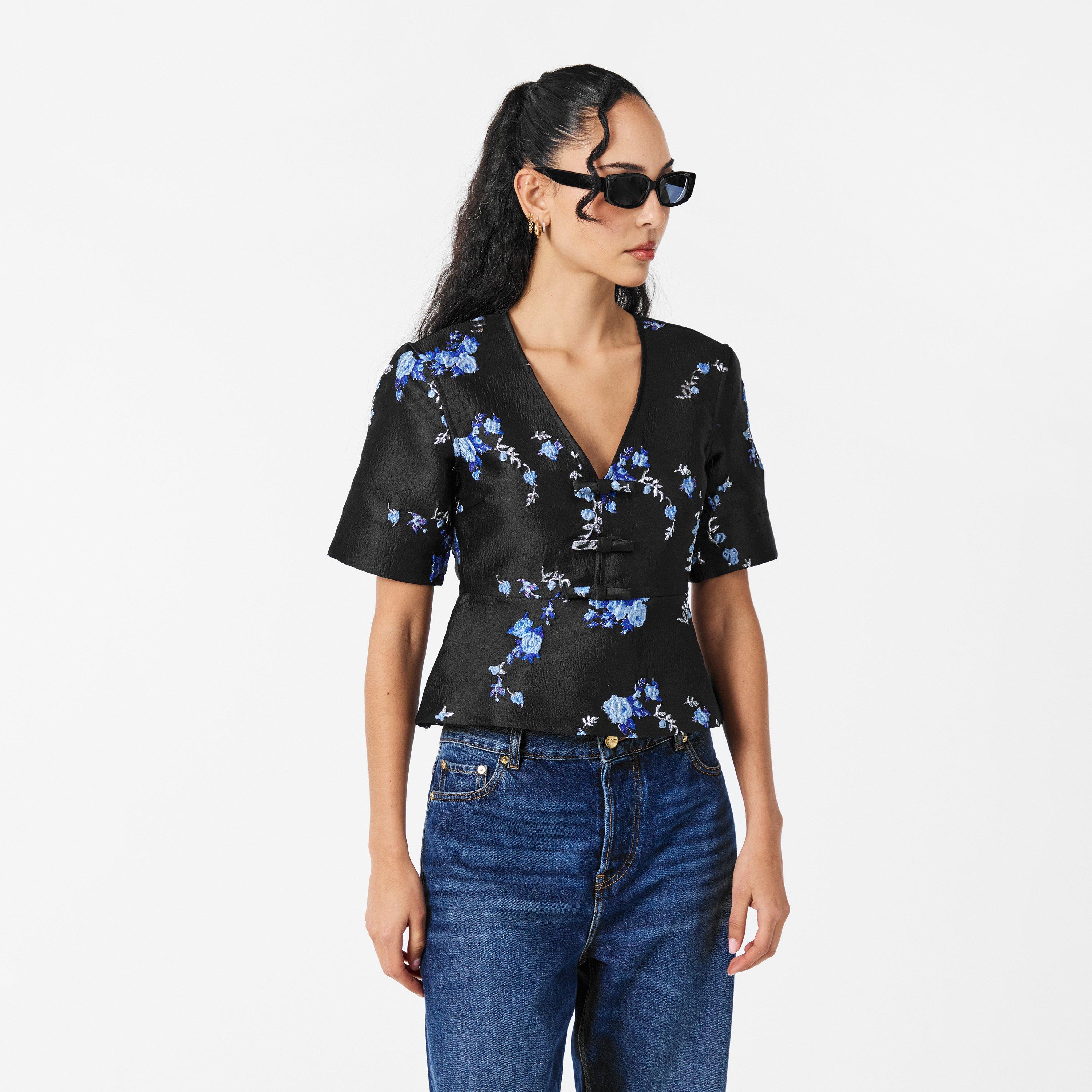 Black - Ganni - Women's Short Sleeve Blouse - 3