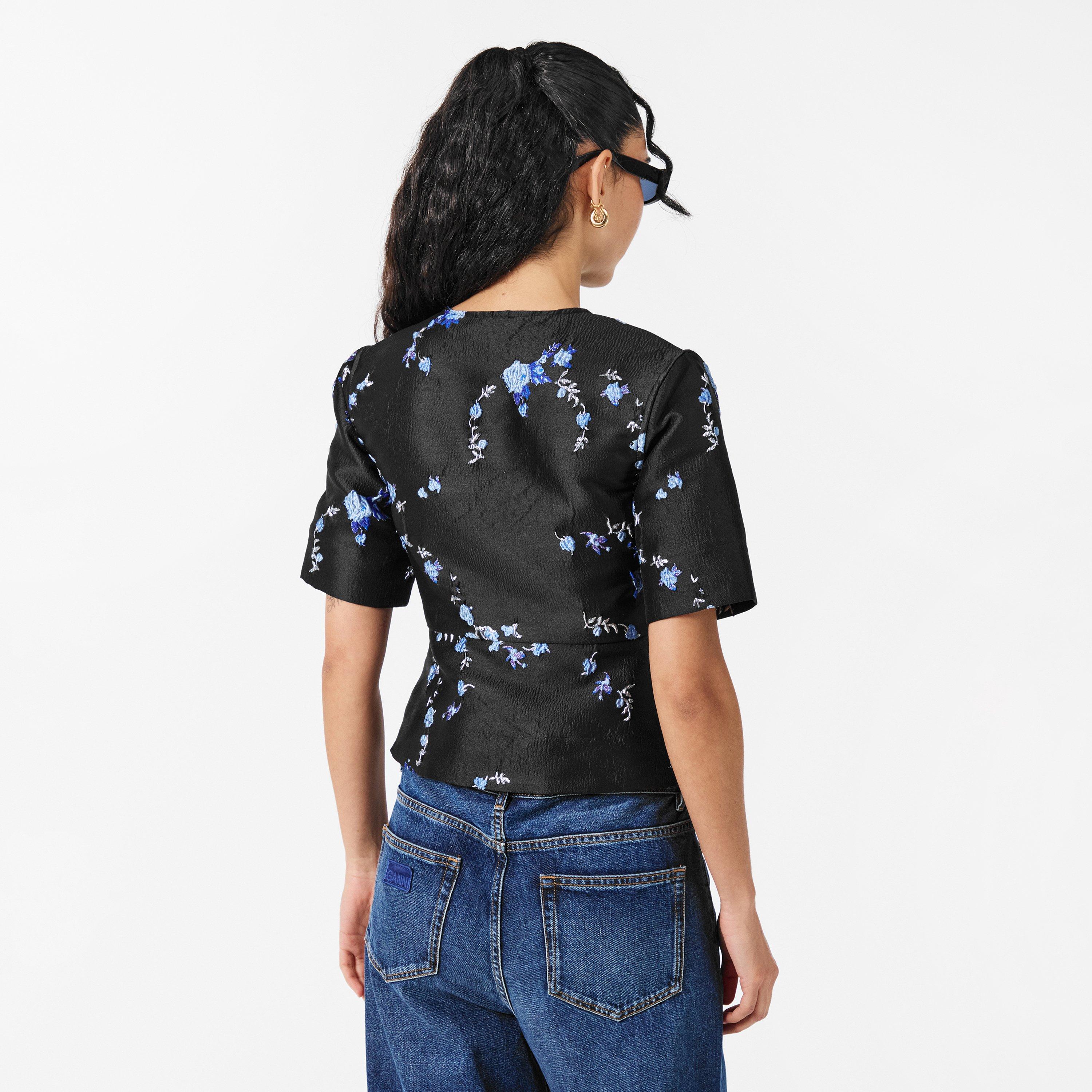 Black - Ganni - Women's Short Sleeve Blouse - 4