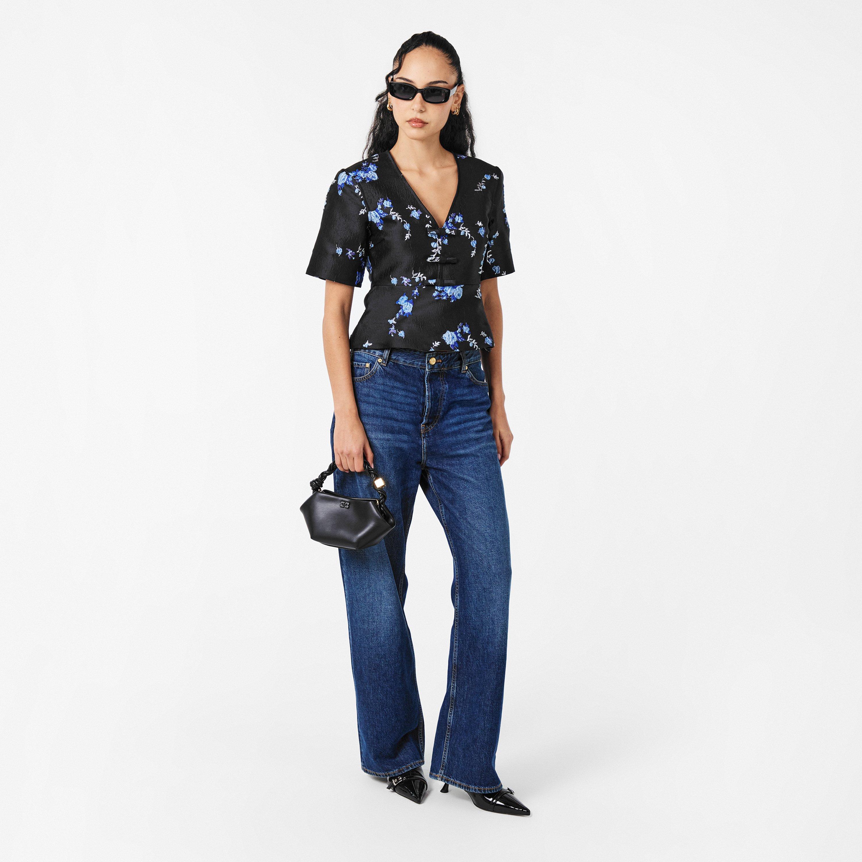 Black - Ganni - Women's Short Sleeve Blouse - 6