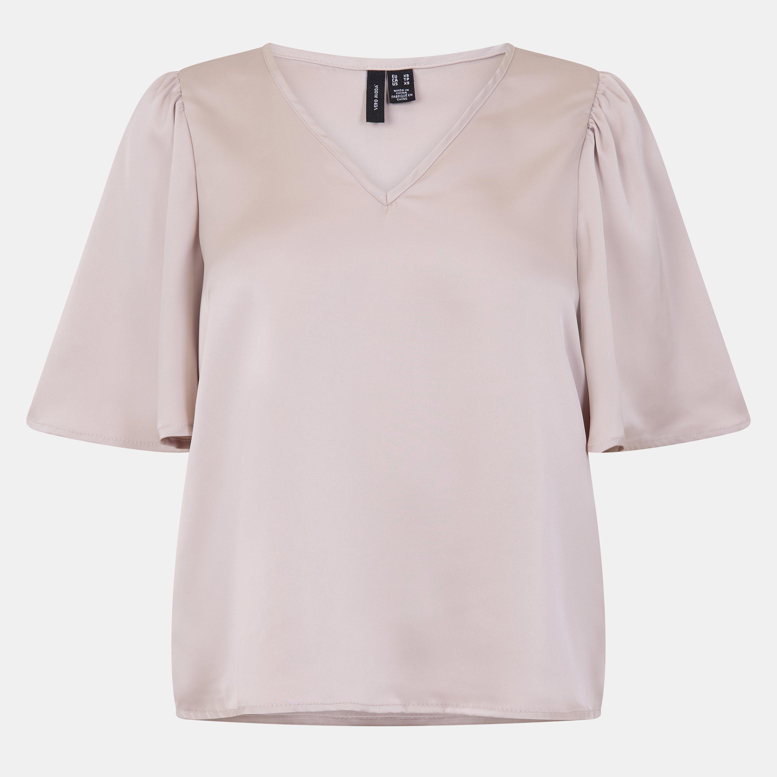 Vero Moda Women's Vm Lovie V-Neck Short-Sleeve Blouse - Pumice Stone - 10 (S)