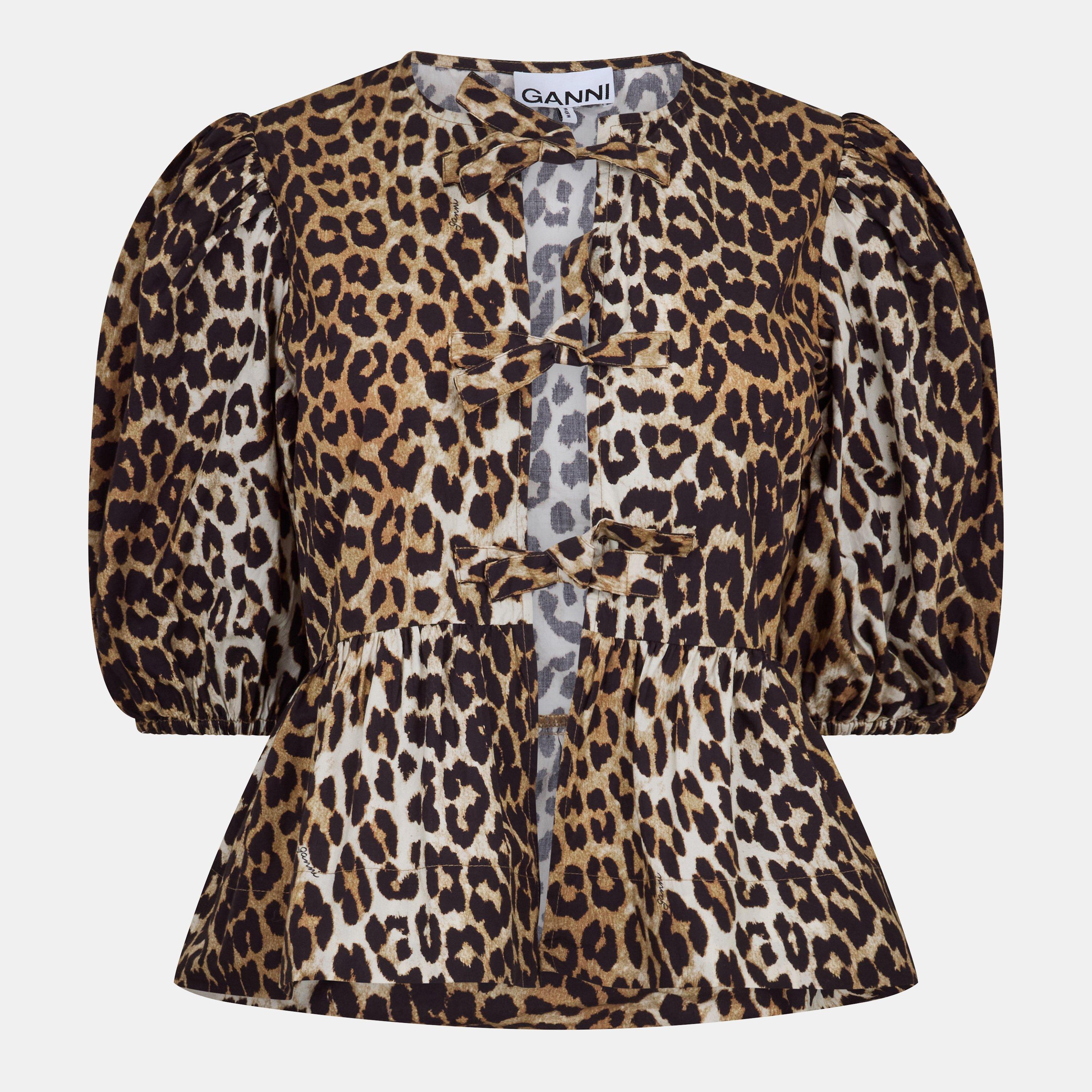 Ganni Women's Peplum Short Sleeve Blouse - Leopard - Size 6 (32)