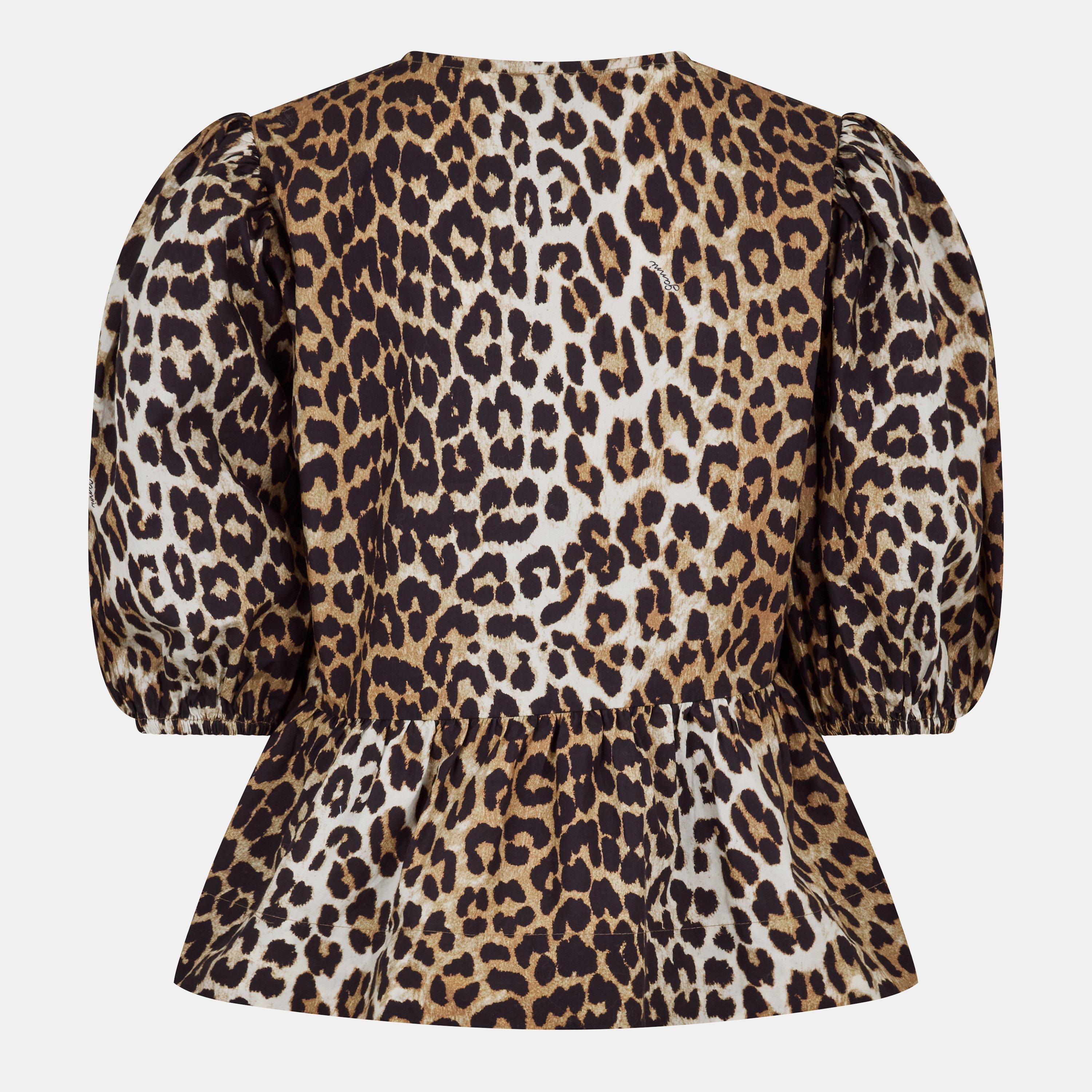 Leopard - Ganni - Women's Peplum Short Sleeve Blouse - 2