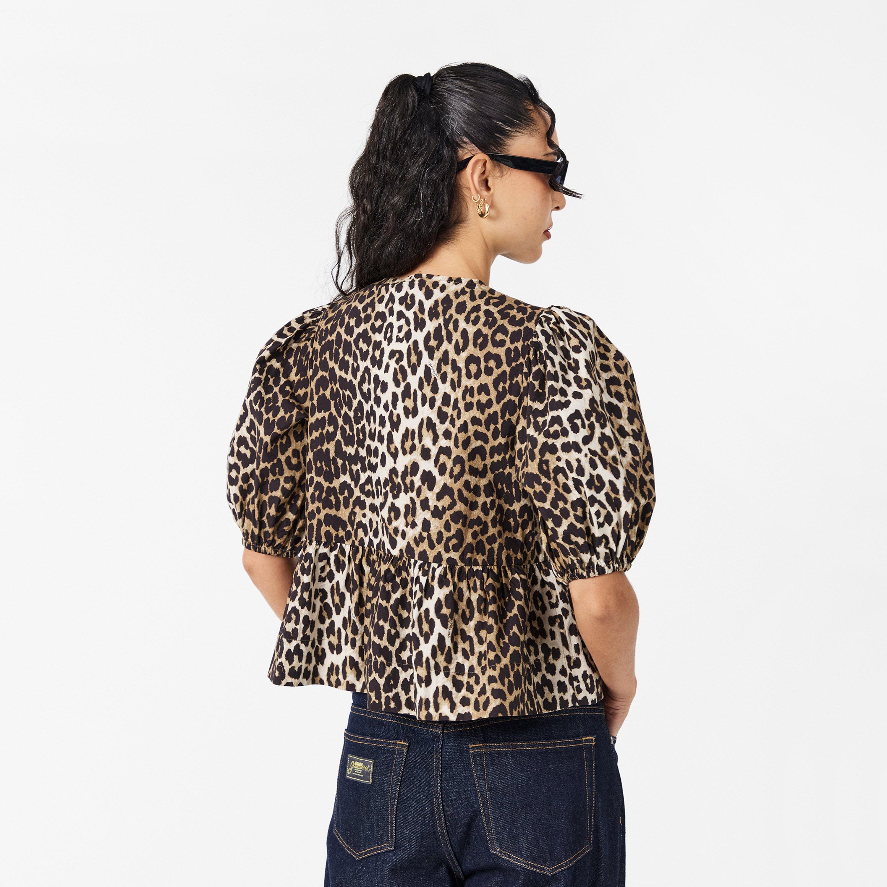 Leopard - Ganni - Women's Peplum Short Sleeve Blouse - 4