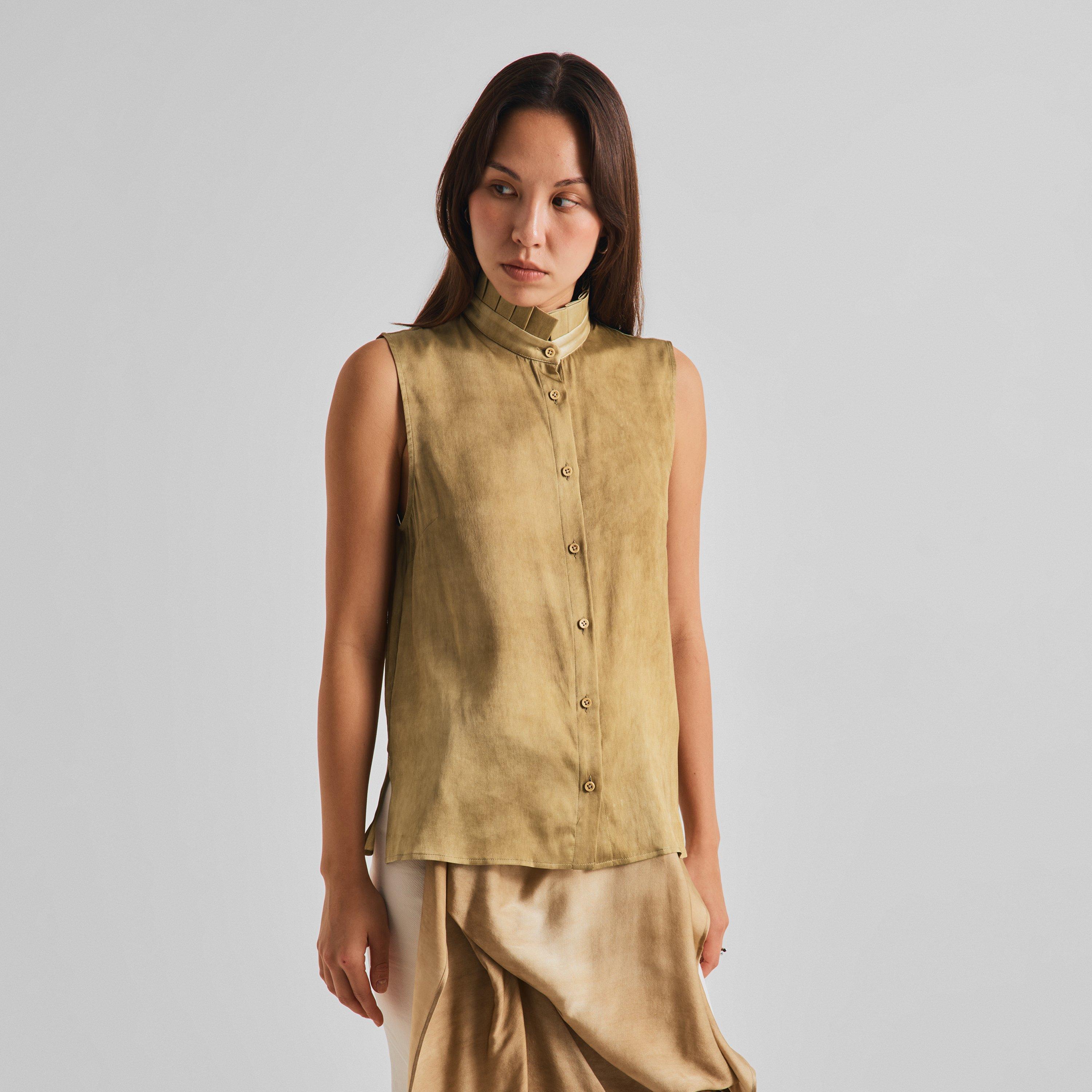 Tan - Uma Wang - Women's Tina Top Short Sleeve Blouse - 3
