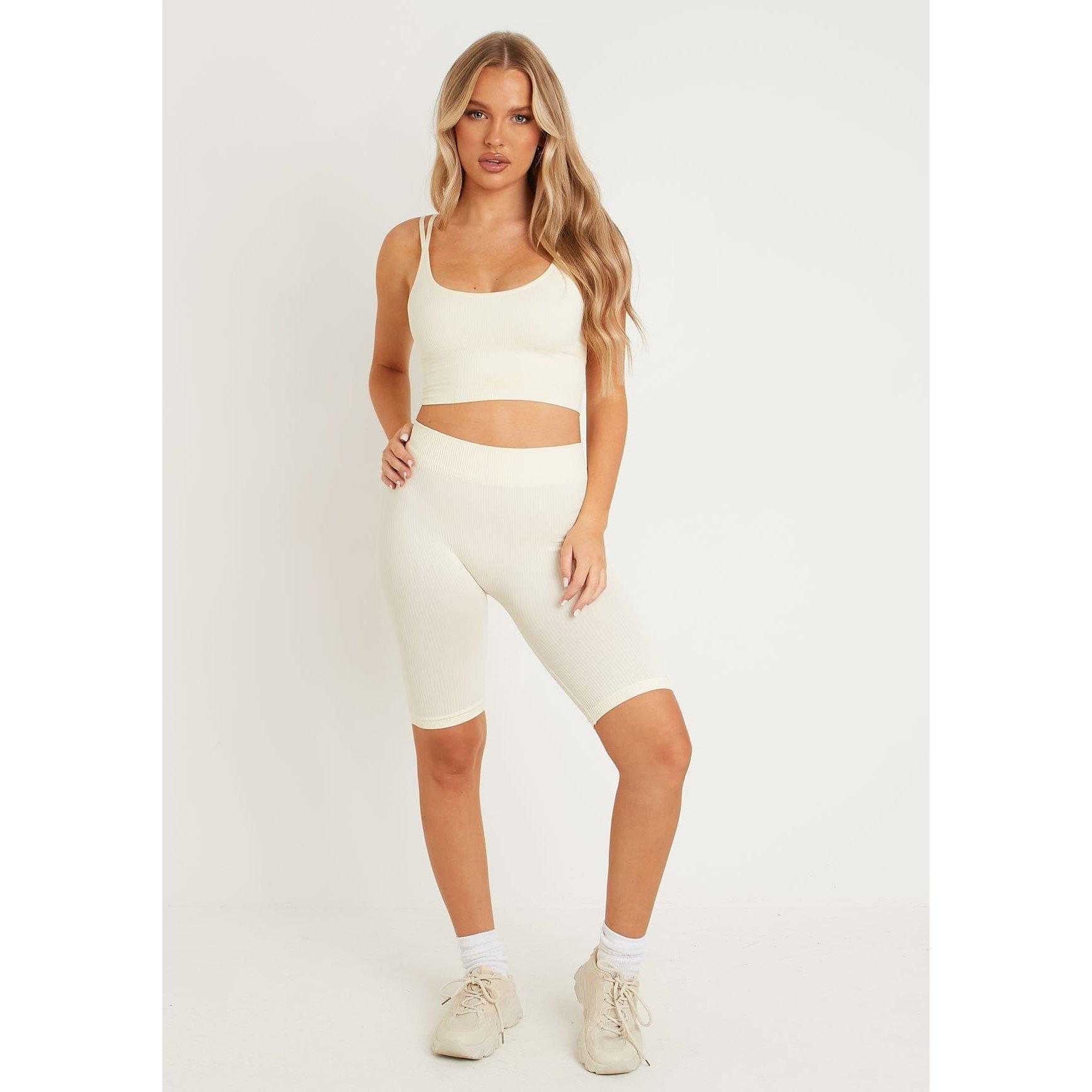Missy Empire Women's Ribbed Seamless Cycling Shorts - Cream - 6 (2XS)