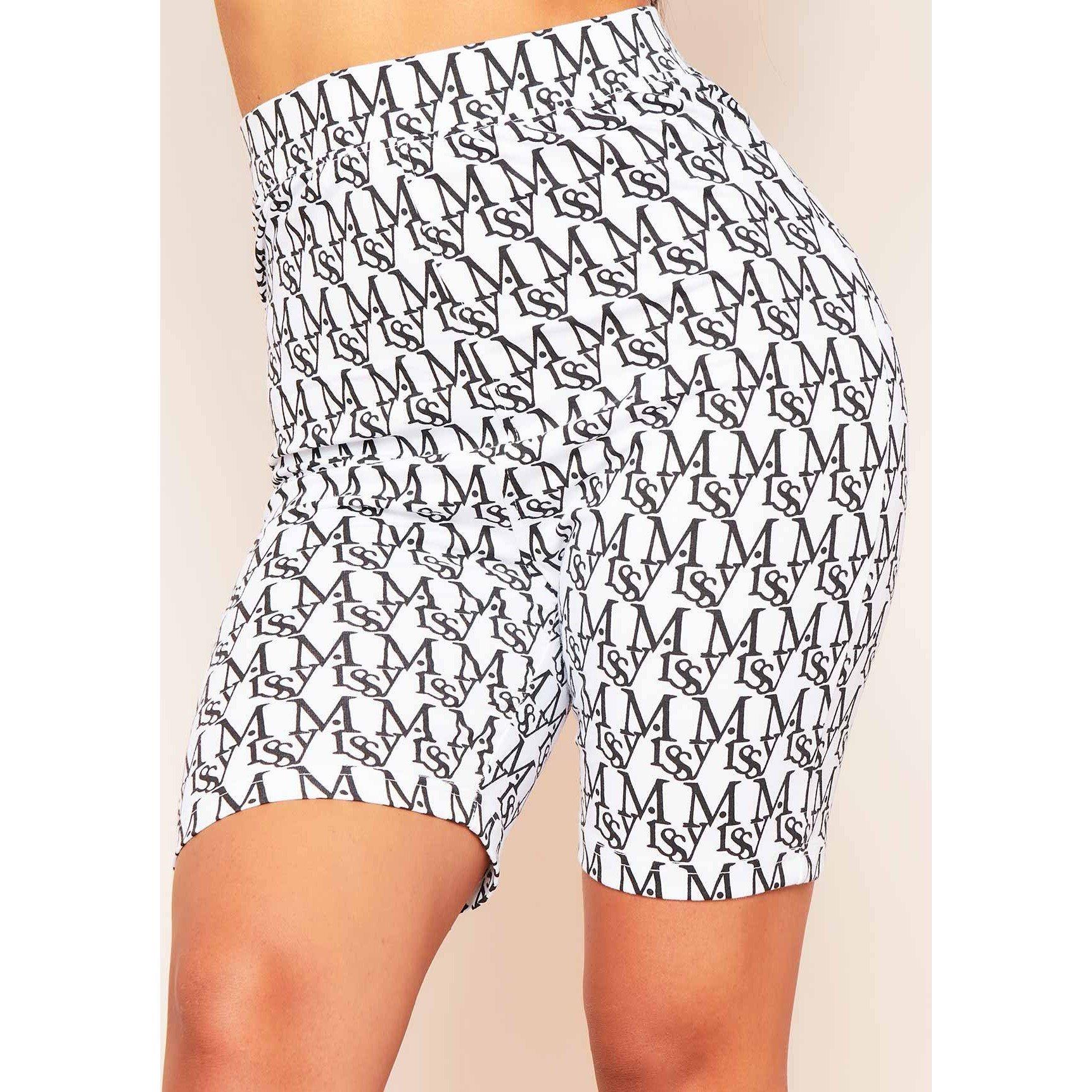 Missy Empire Women's High Waist Missy Print Branded Cycle Shorts - White - 4 (3XS)