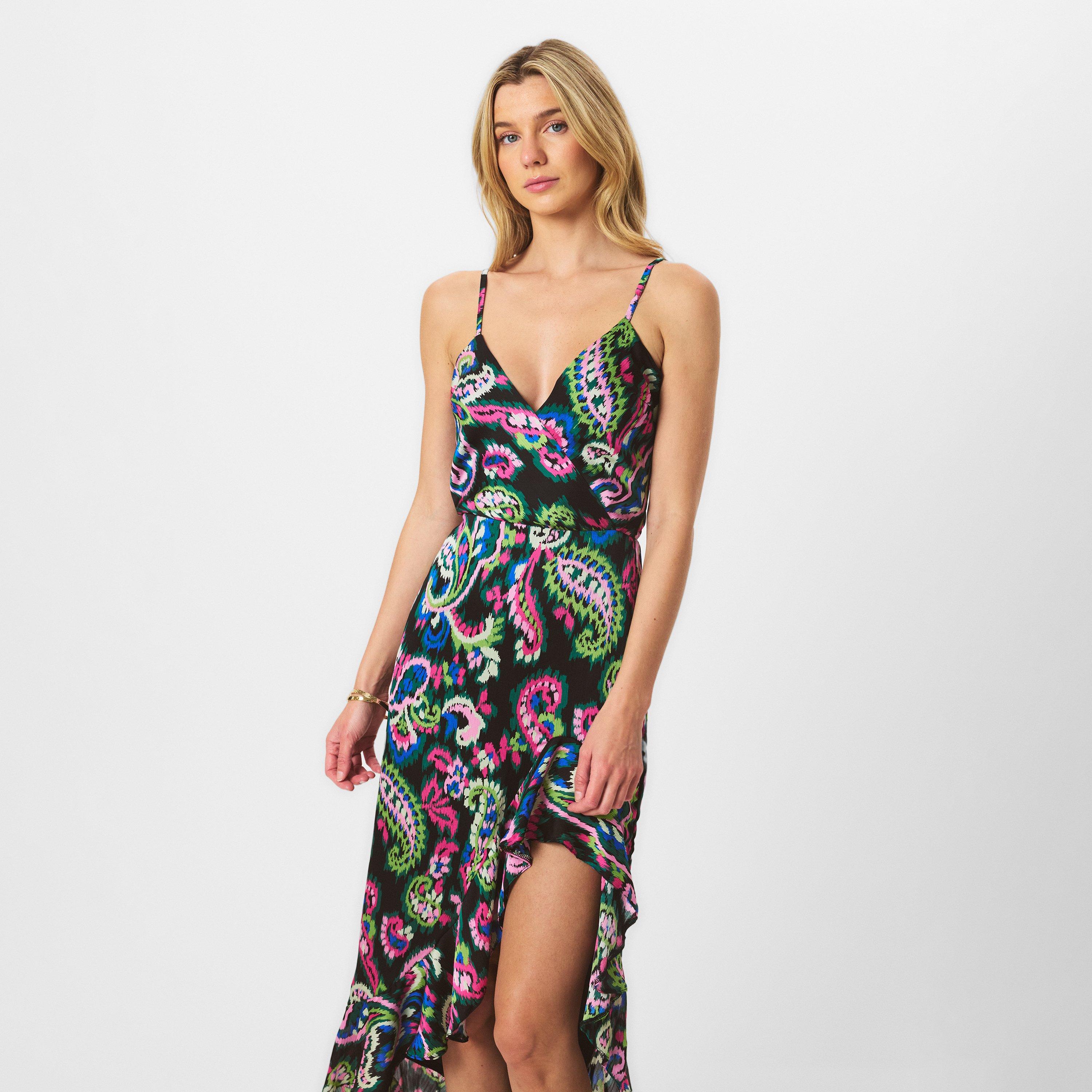 Multi - AX Paris - Multi Printed Wrap Over Strappy Midi Dress - 3