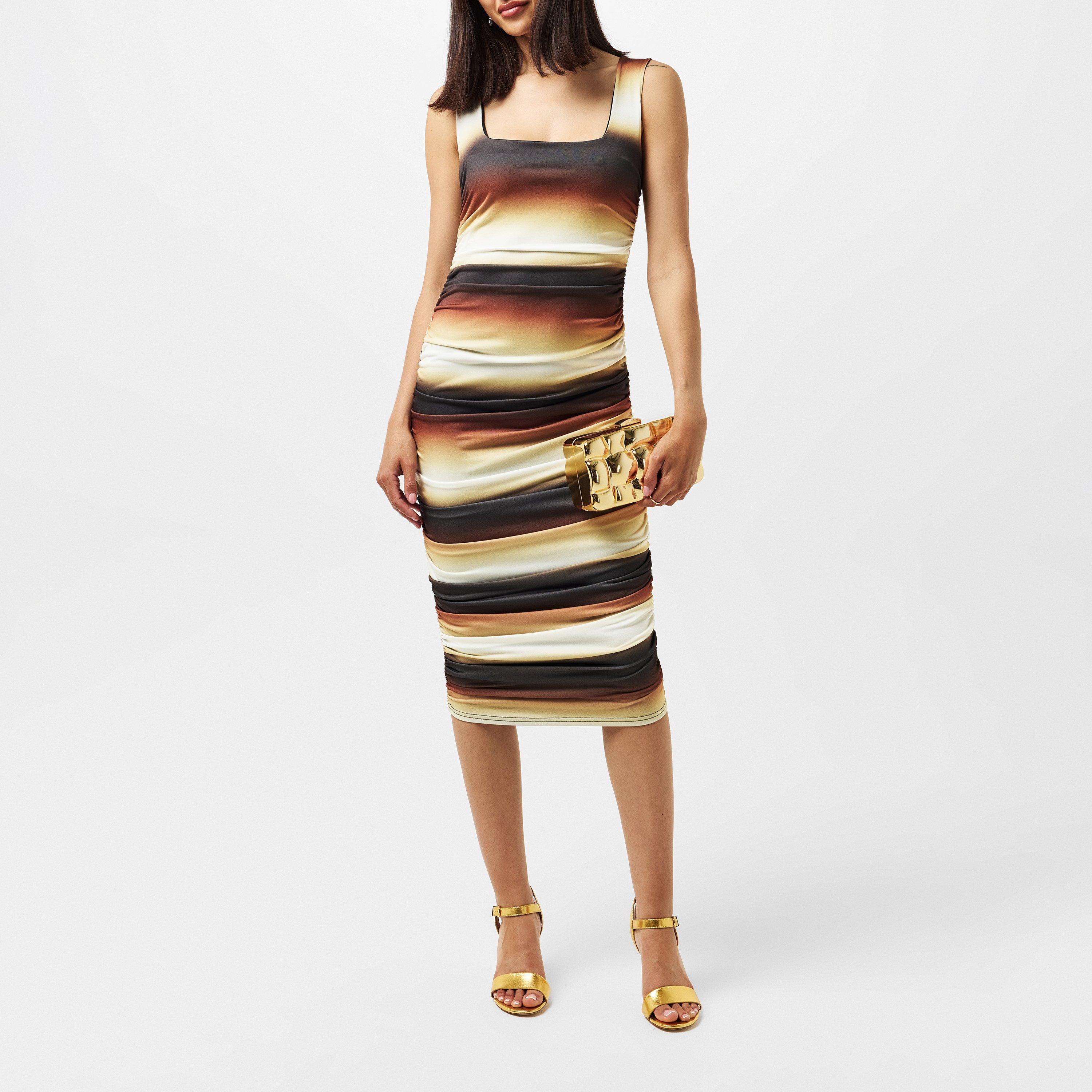 Brown - AX Paris - Brown Ombre Printed Square Neck Sleeveless Bodycon Midi Dress - 5