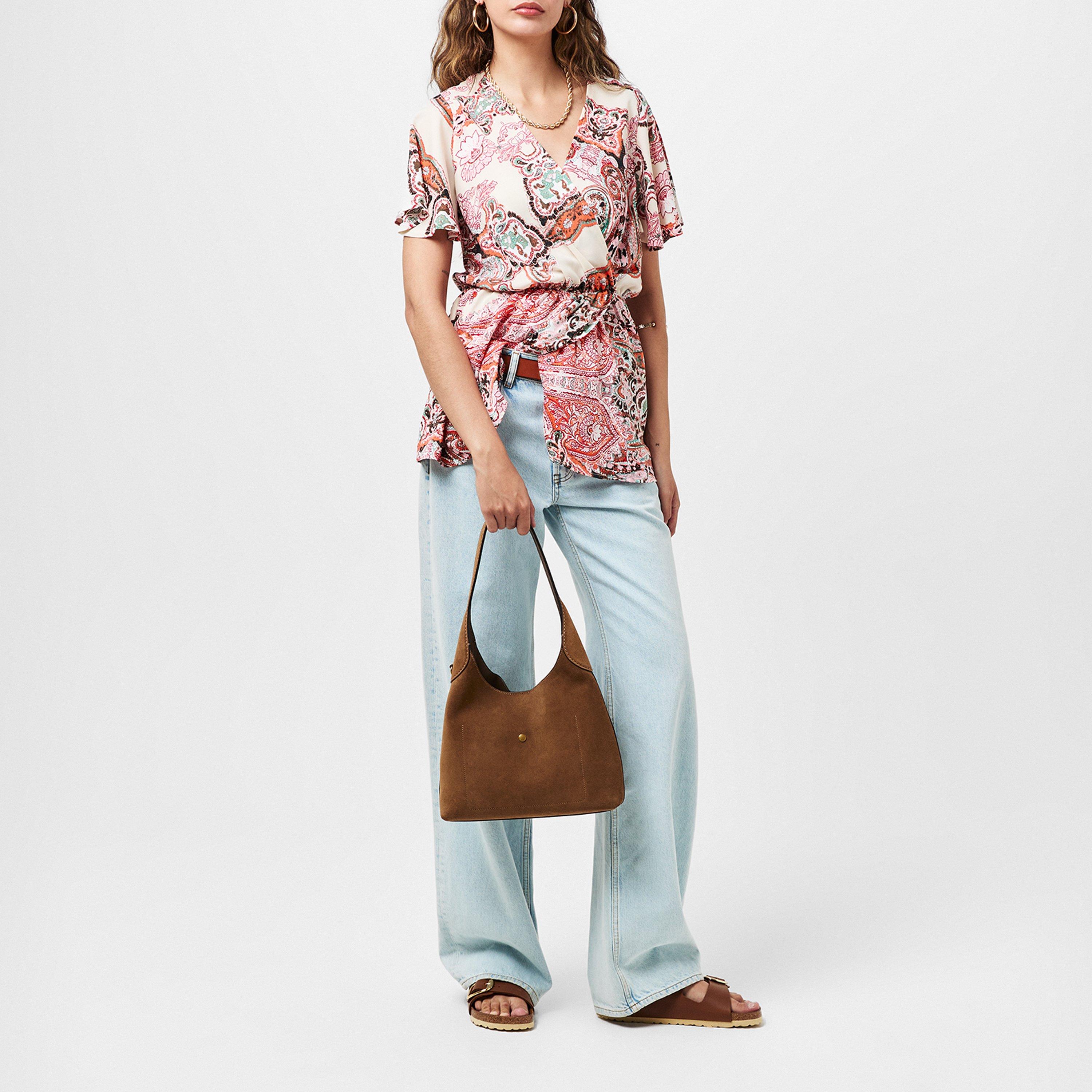 Multi - AX Paris - Multi Paisley Print Wrap Short Sleeve Belted Top - 6