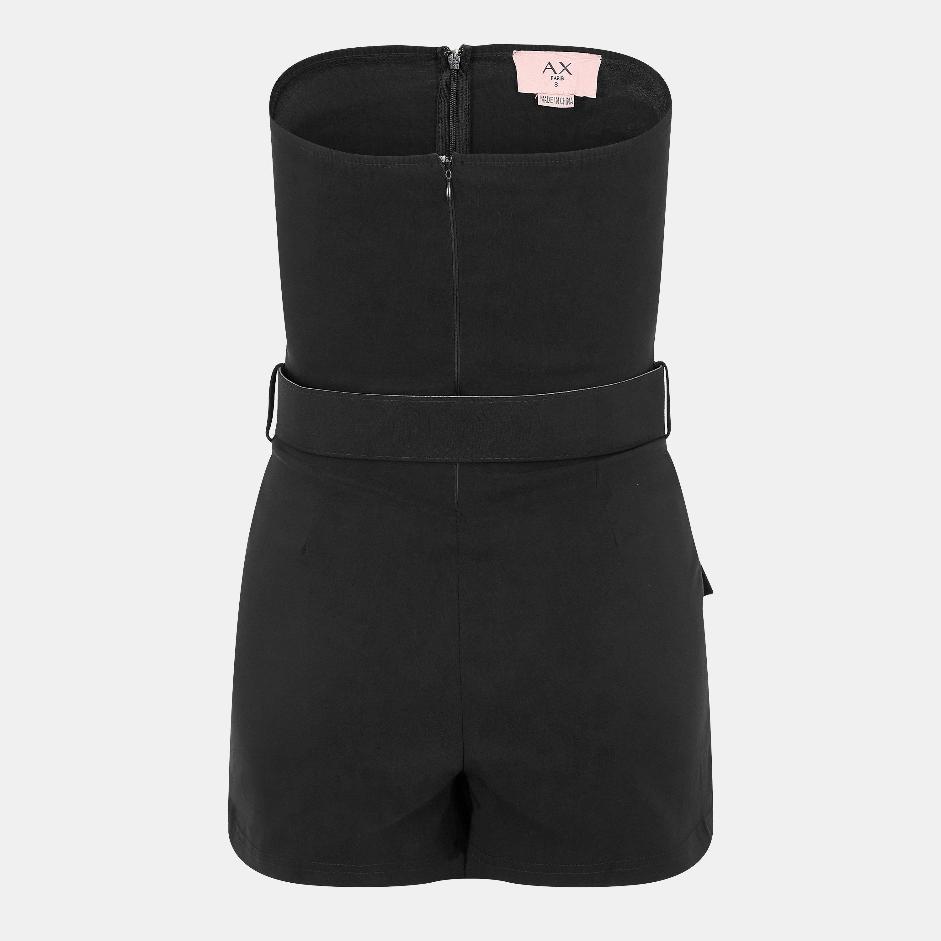 Black - AX Paris - Stretch Cotton Strapless Belted Skort Playsuit - 2