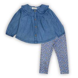 Hello World Denim Top And Cotton Leggings Set Babies