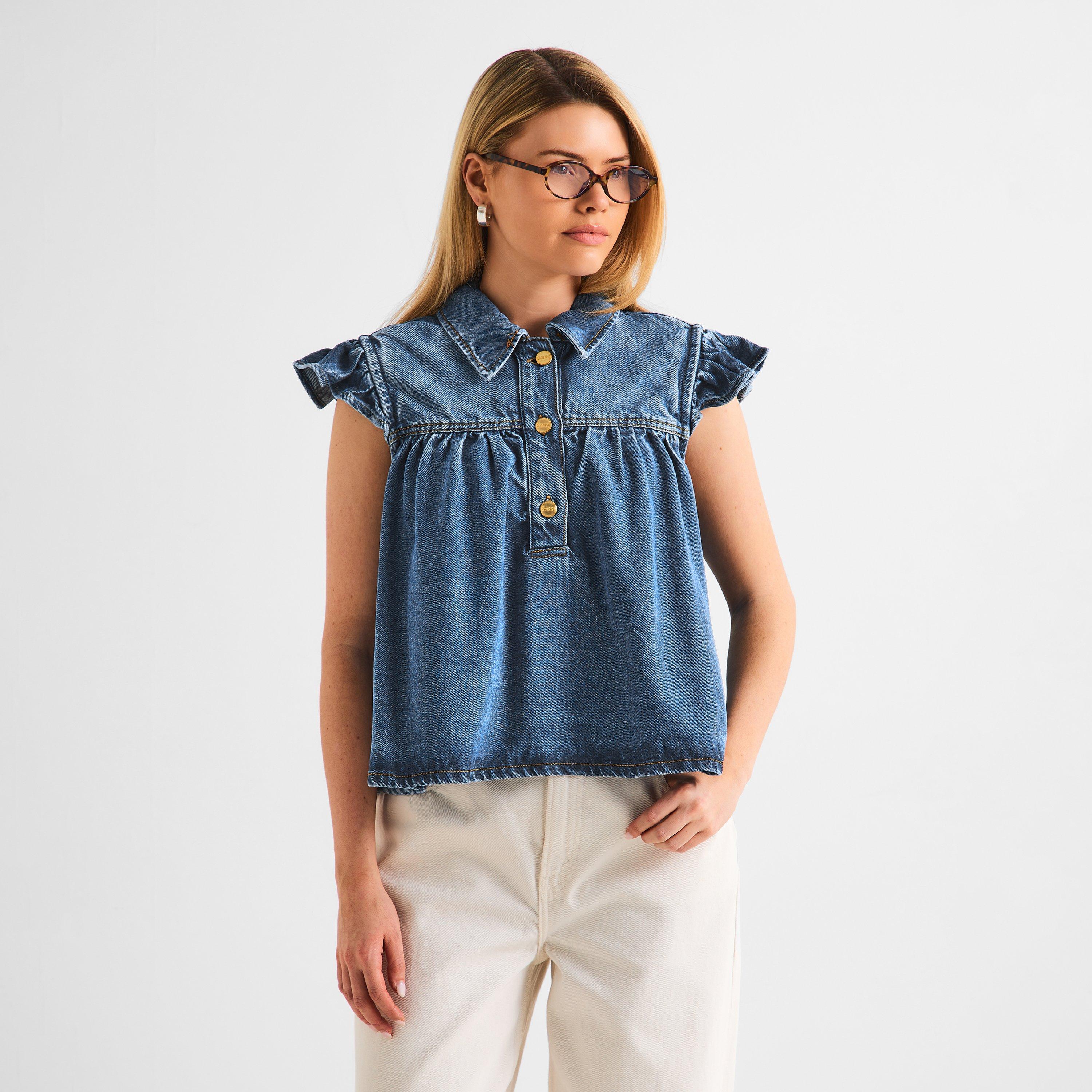 Tint Wash - Ganni - Women's Denim Top Short Sleeve Blouse - 3