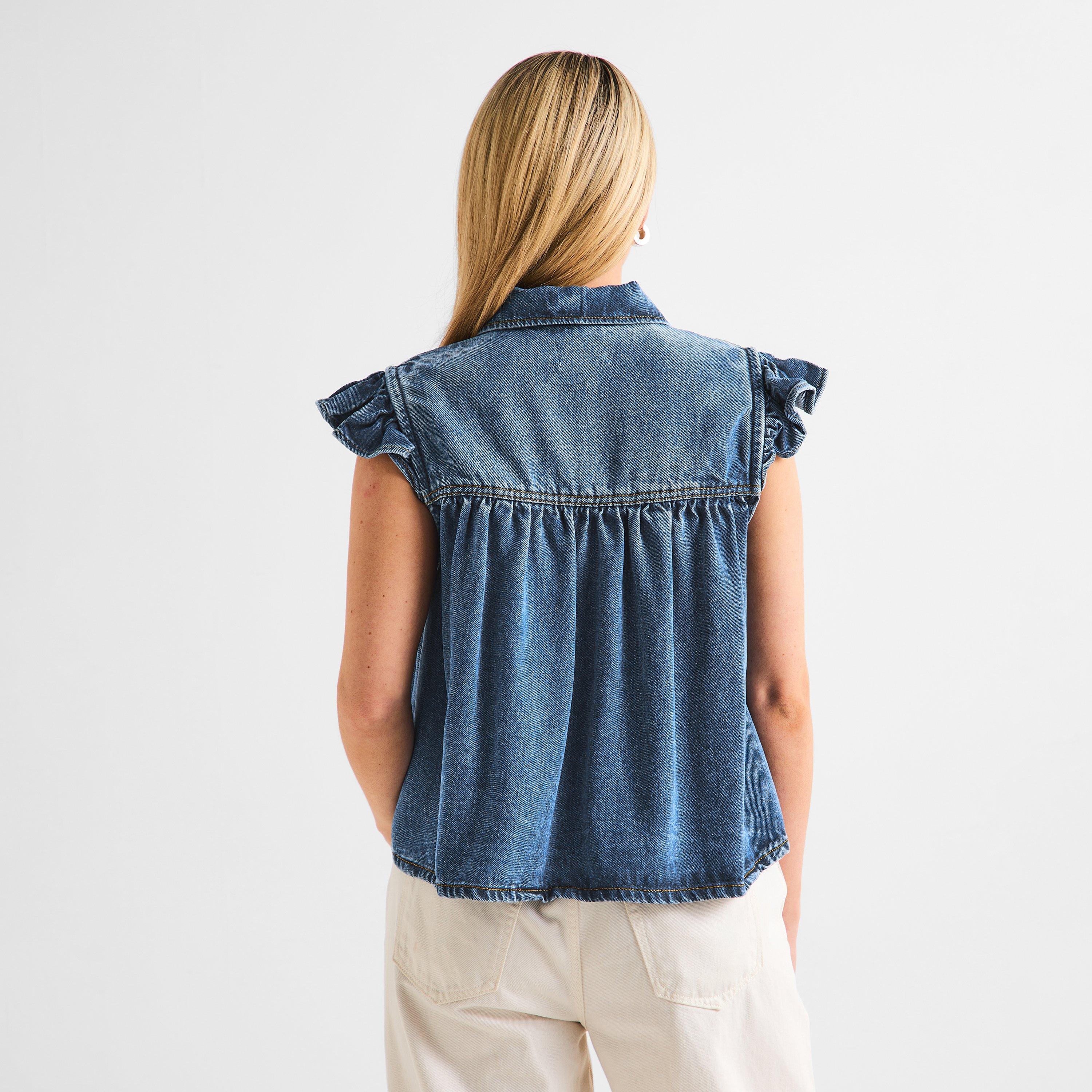 Tint Wash - Ganni - Women's Denim Top Short Sleeve Blouse - 4