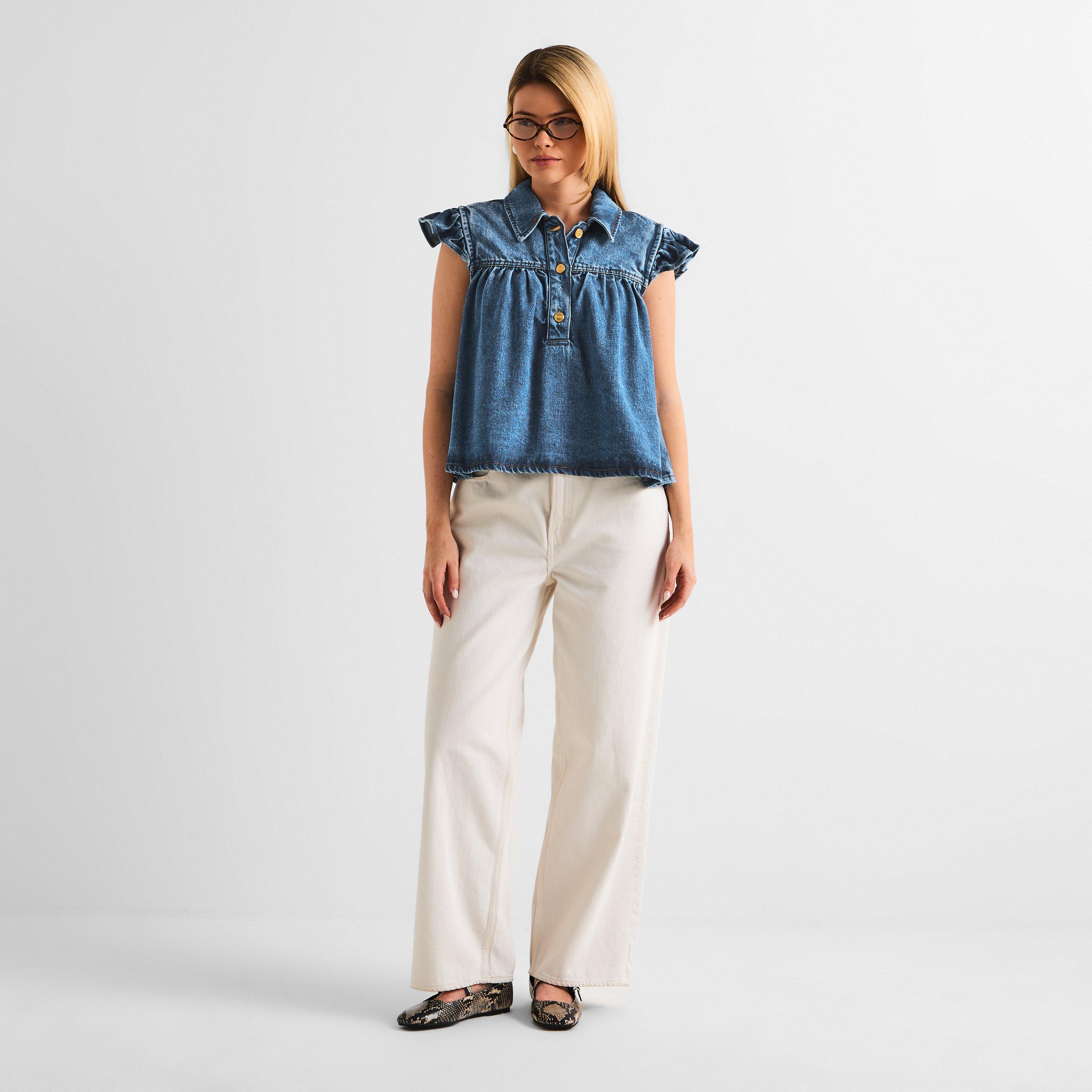 Tint Wash - Ganni - Women's Denim Top Short Sleeve Blouse - 6