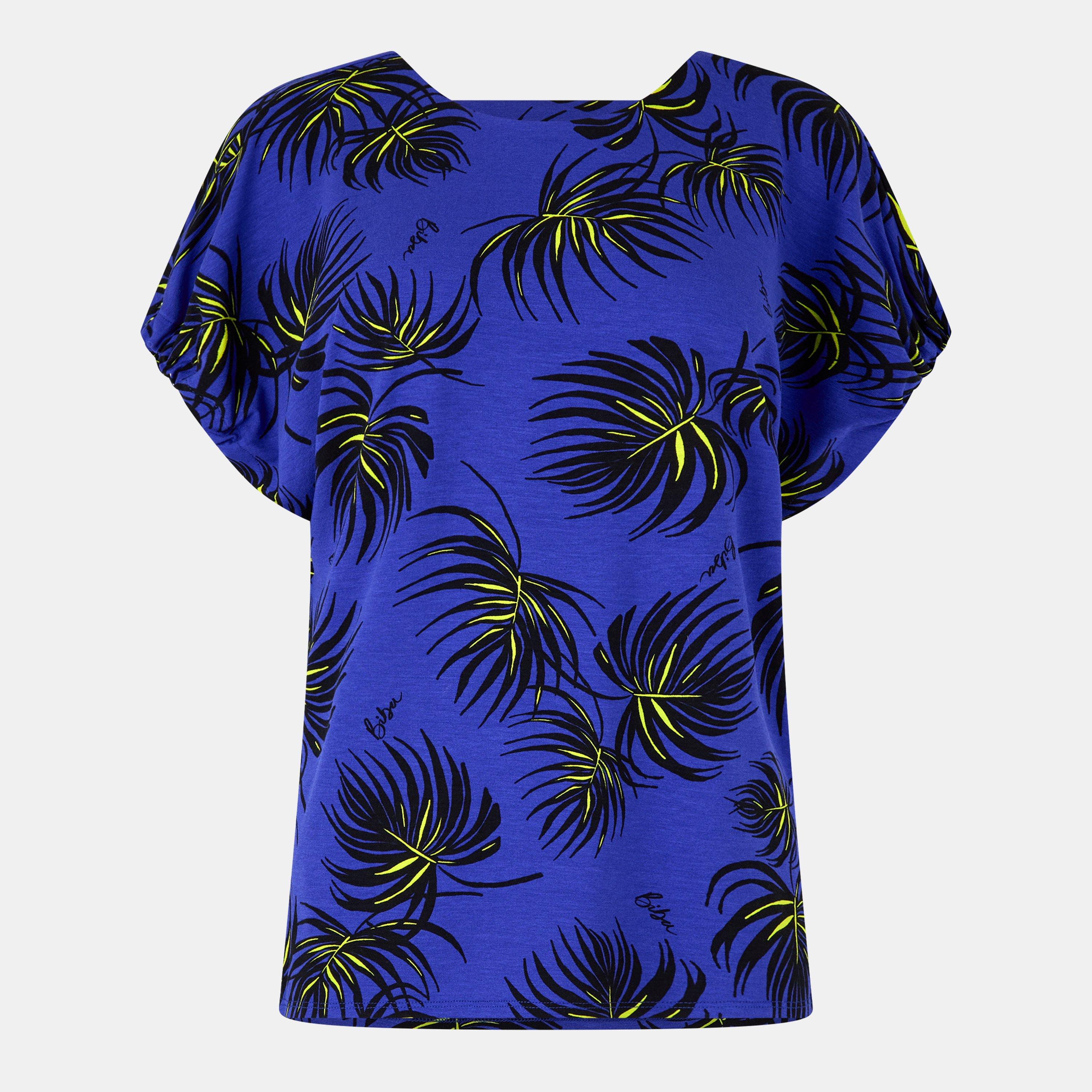 Palma azul - Biba - Women's Jersey Tab Short-Sleeve Blouse - 1