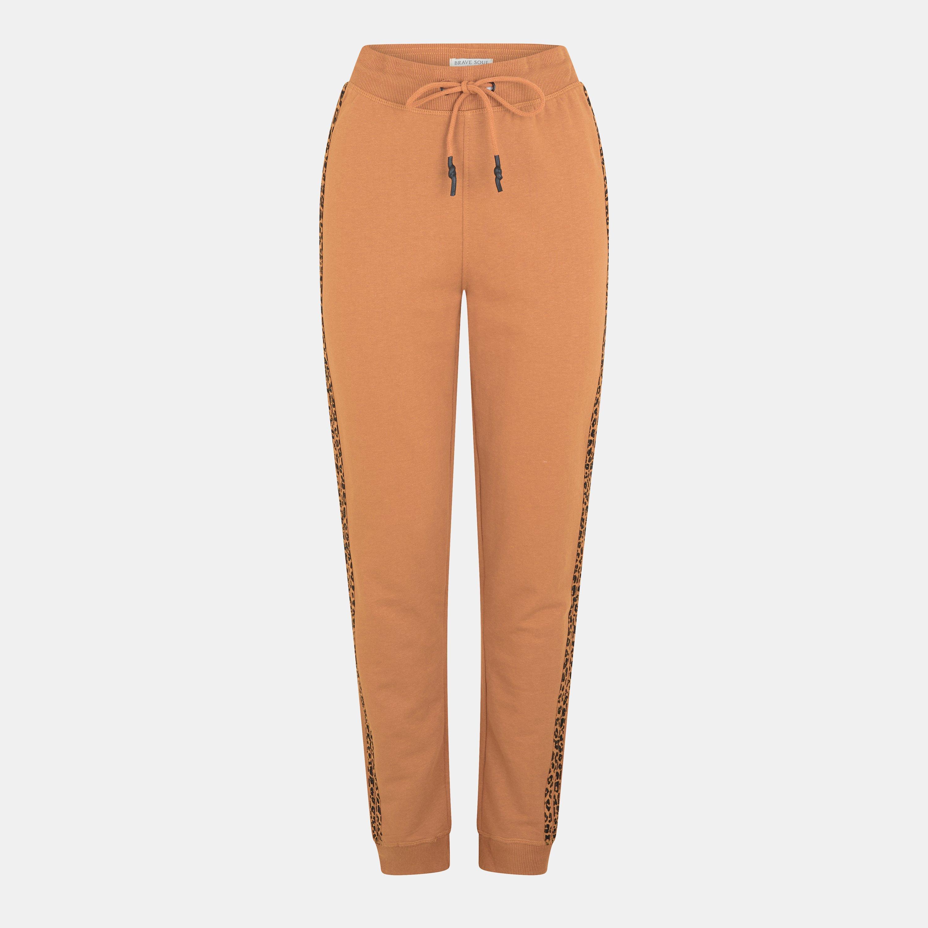 Kamel/ Leopard - Brave Soul - Womens Joggers with Leopard Side Stripe Detail - 1