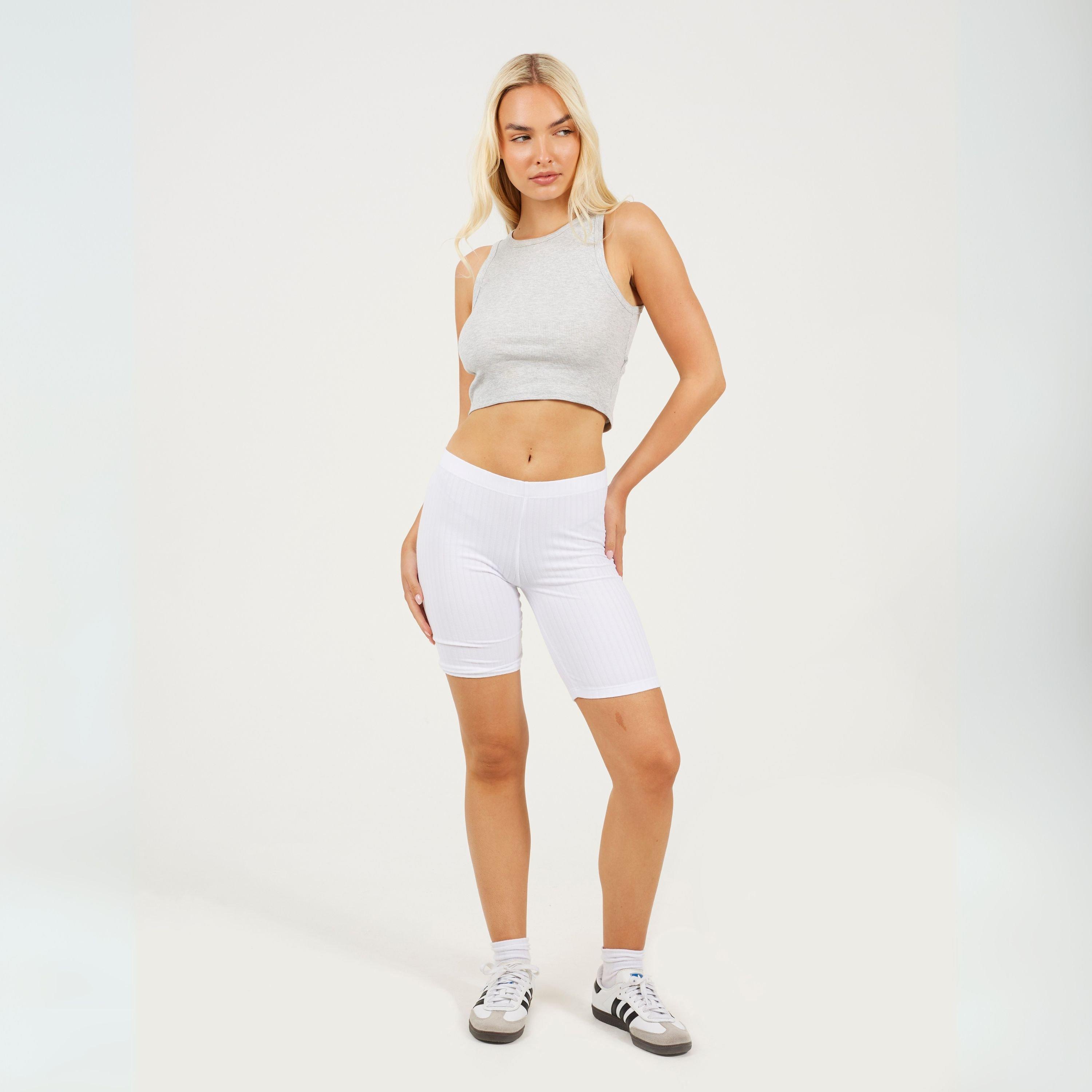White - Brave Soul - Ribbed Cycling Shorts - 4
