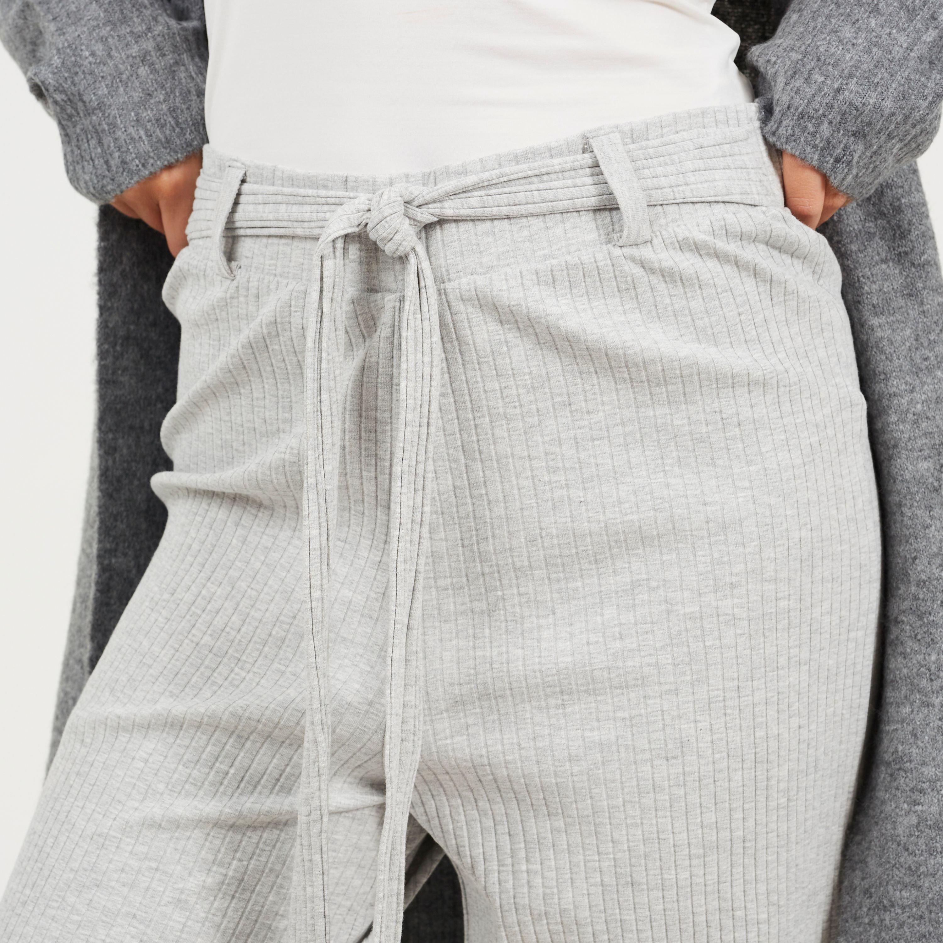 Grey Marl - Brave Soul - Rib Trousers with Tie Belt - 3