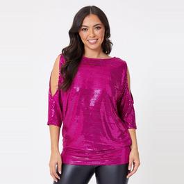 Be You Ladies Glitter Cold Shoulder Top