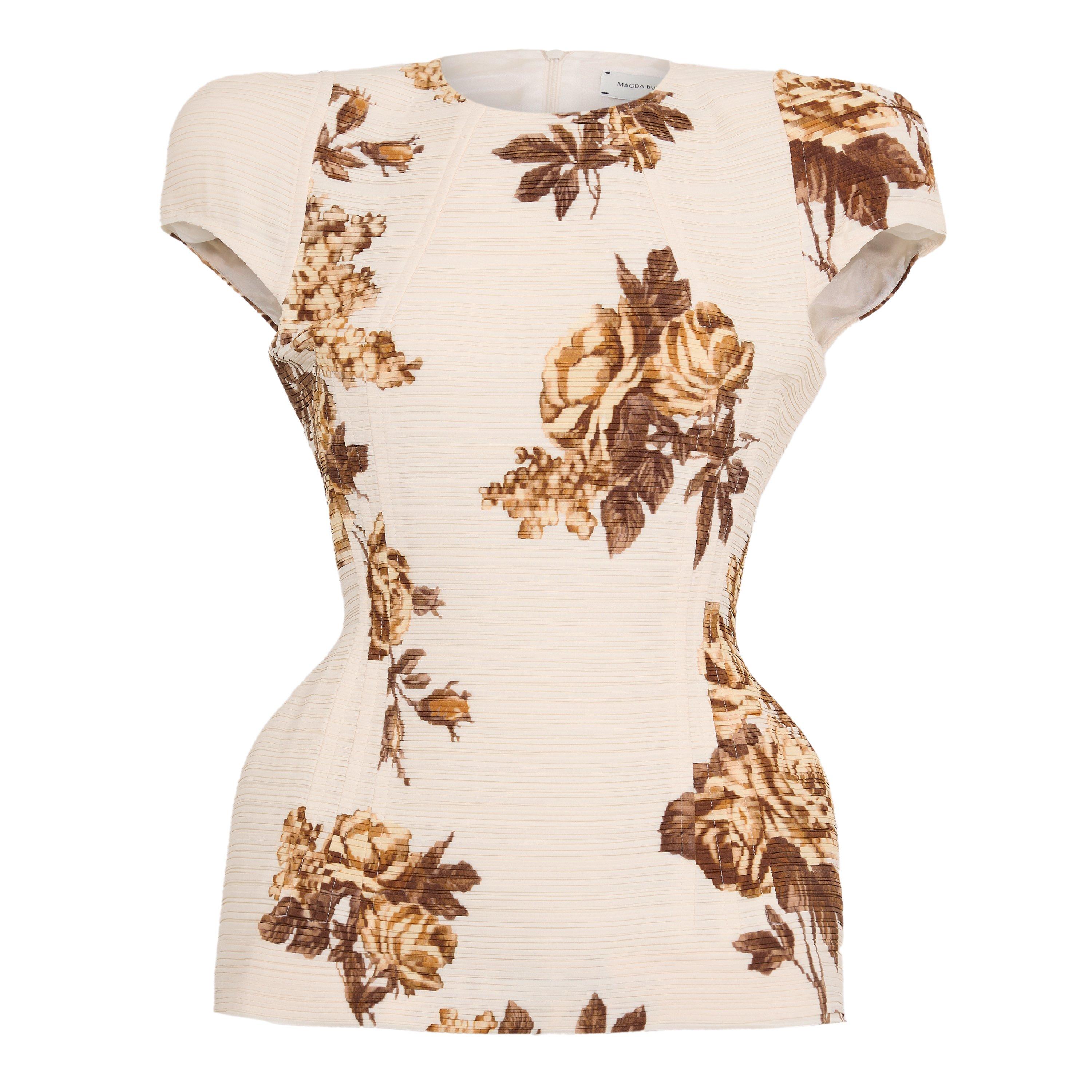 Magda Butrym Women's Short Sleeve Blouse - Cream Print - Size 10 (S)