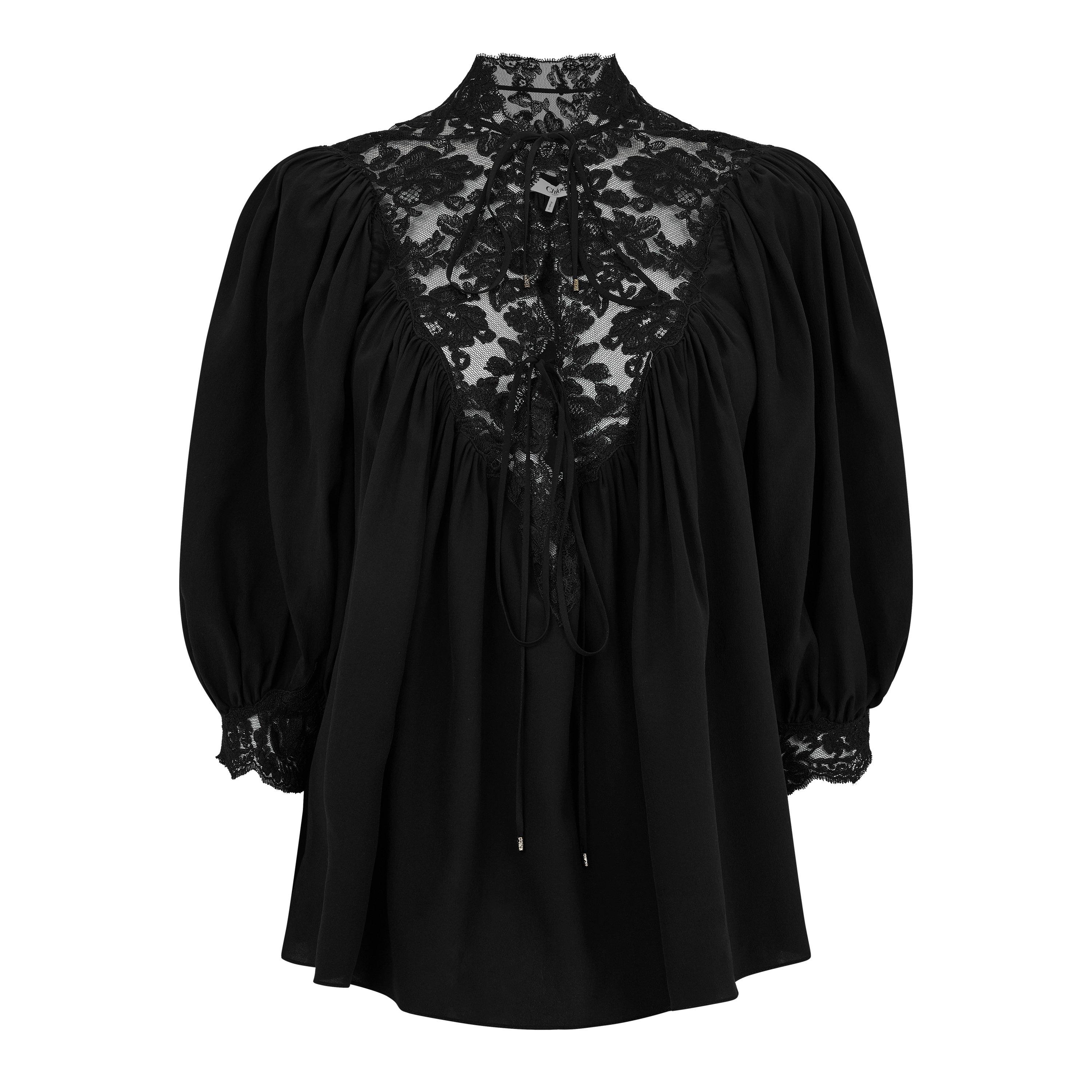 Chloe Women's Short Sleeve Blouse - Black - Size 12 (40)