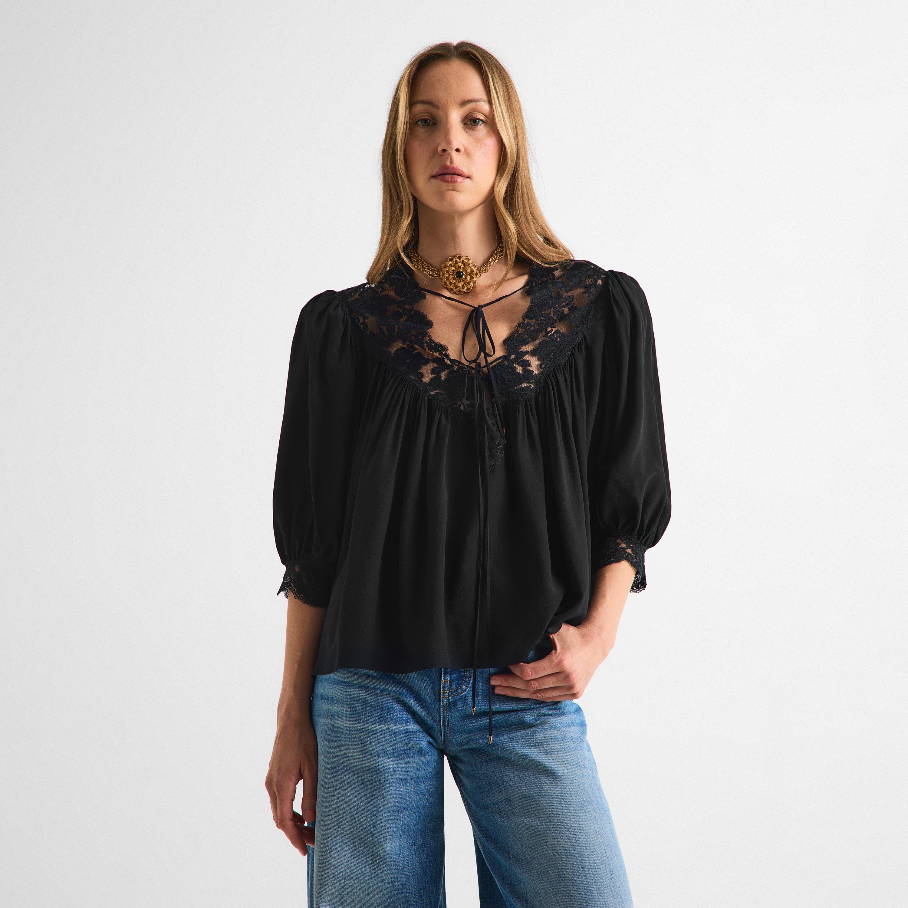 Black - Chloe - Women's Short Sleeve Blouse - 3