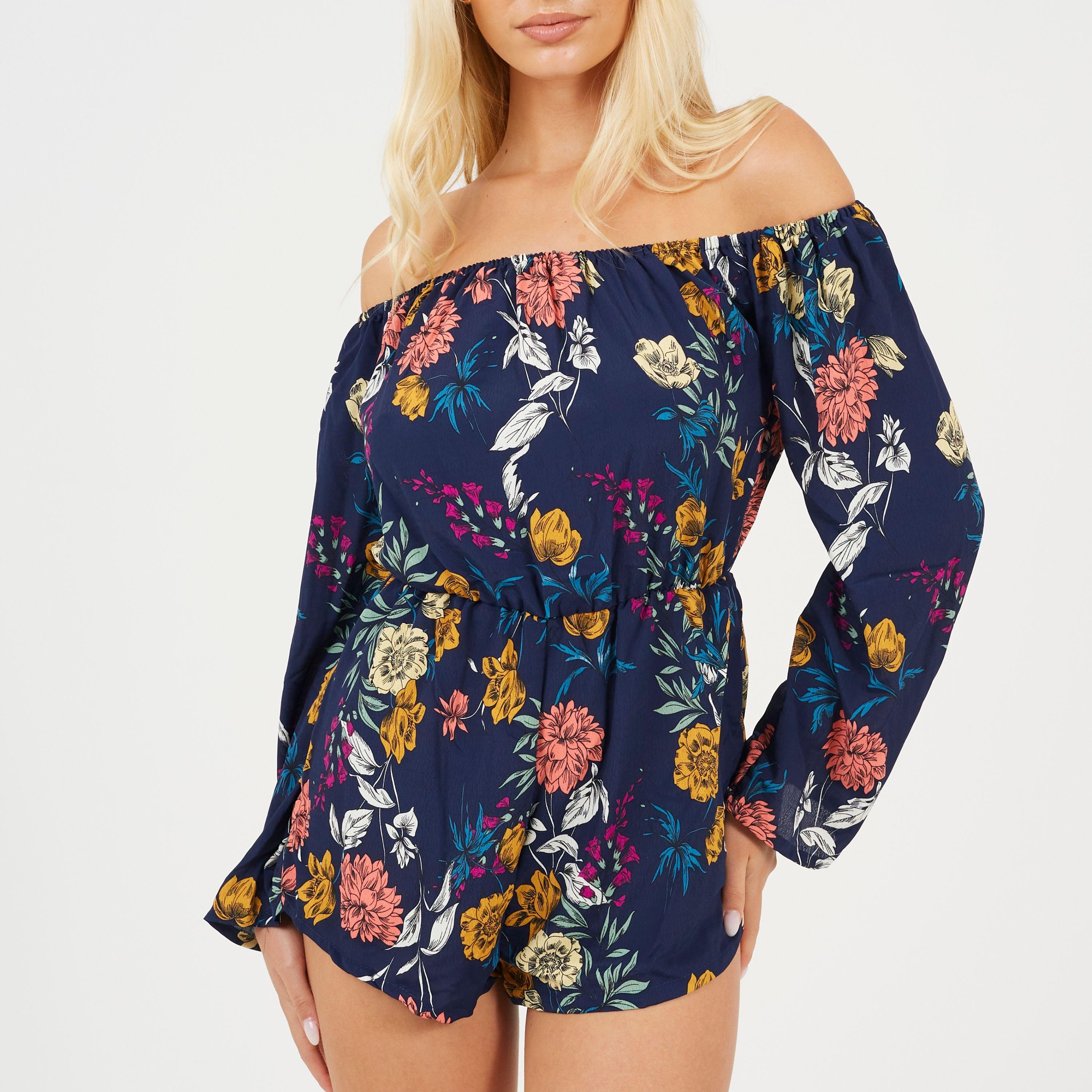 Floral azul-marinho - Brave Soul - Women's Playsuit - 1