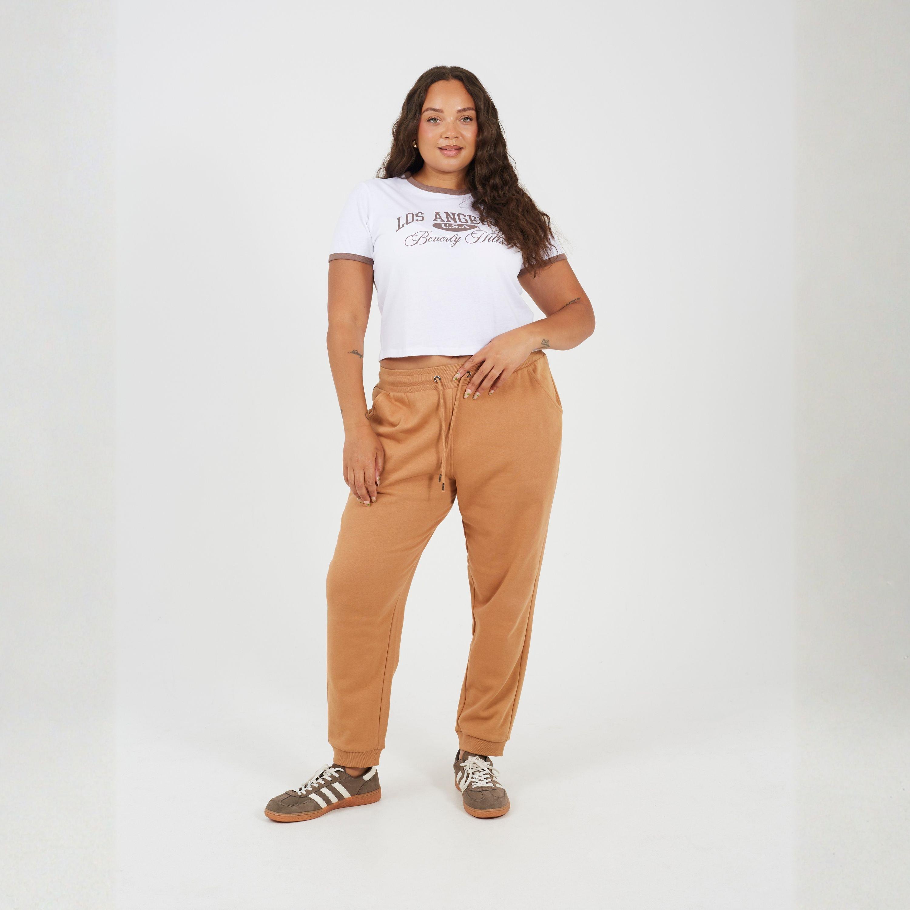 Camel - Brave Soul - Womens Plus Size Solid Colour Jogging Bottoms - 4
