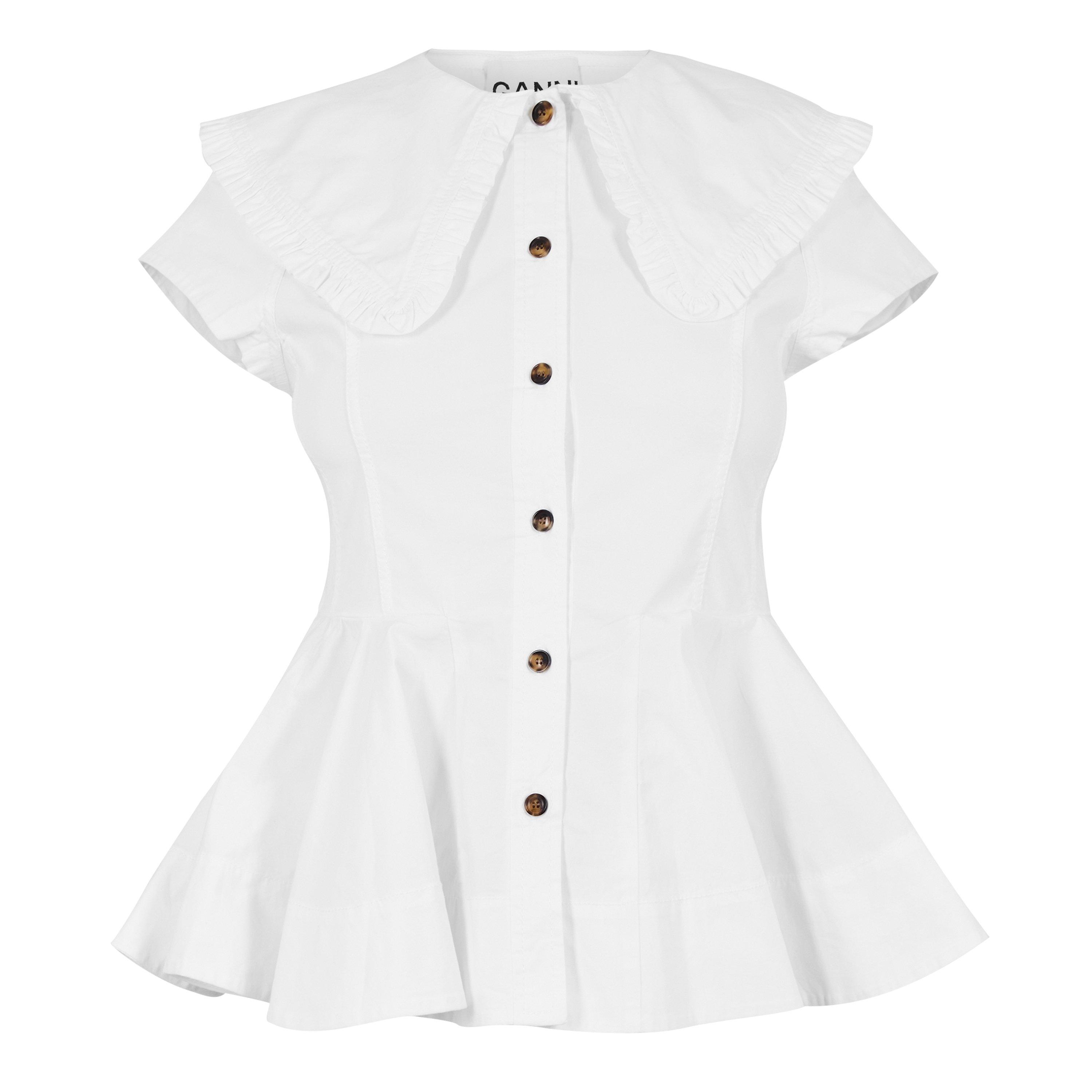 Ganni Women's Peter Pan Short Sleeve Blouse - Bright White - Size 16 (42)