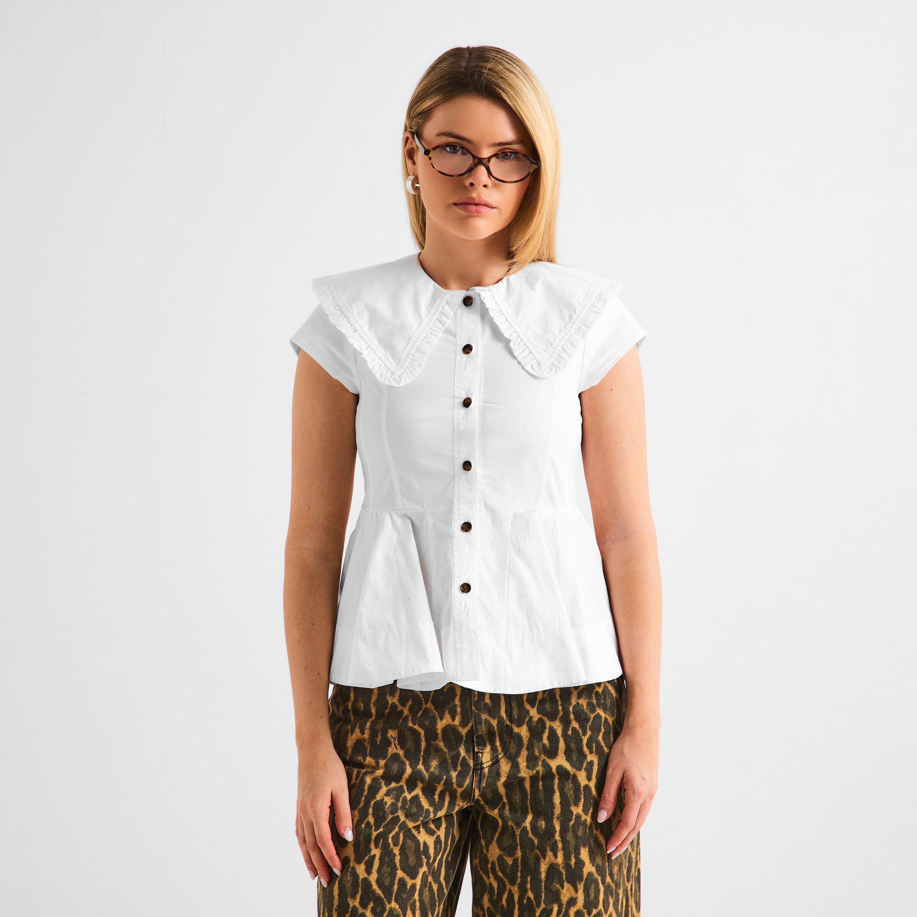 Bright White - Ganni - Women's Peter Pan Short Sleeve Blouse - 3