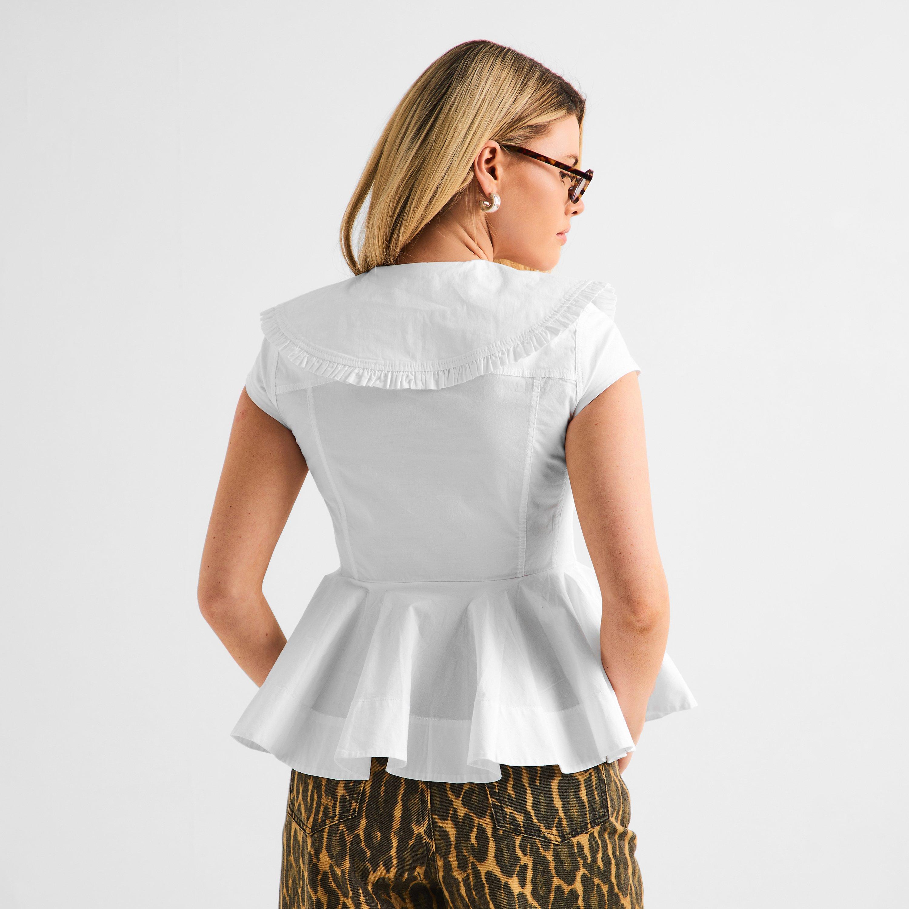 Bright White - Ganni - Women's Peter Pan Short Sleeve Blouse - 4