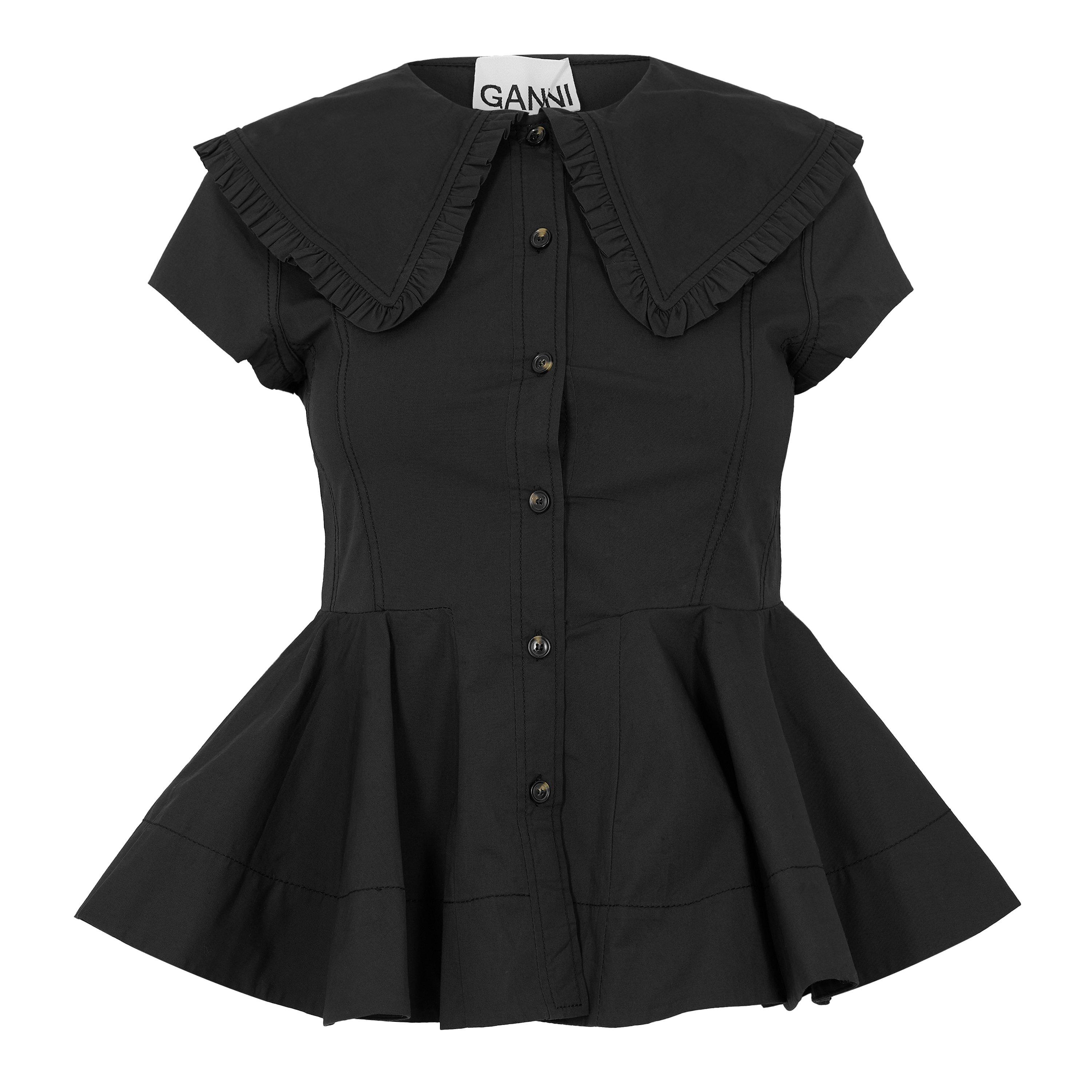 Ganni Women's Peter Pan Short Sleeve Blouse - Black - Size 16 (42)