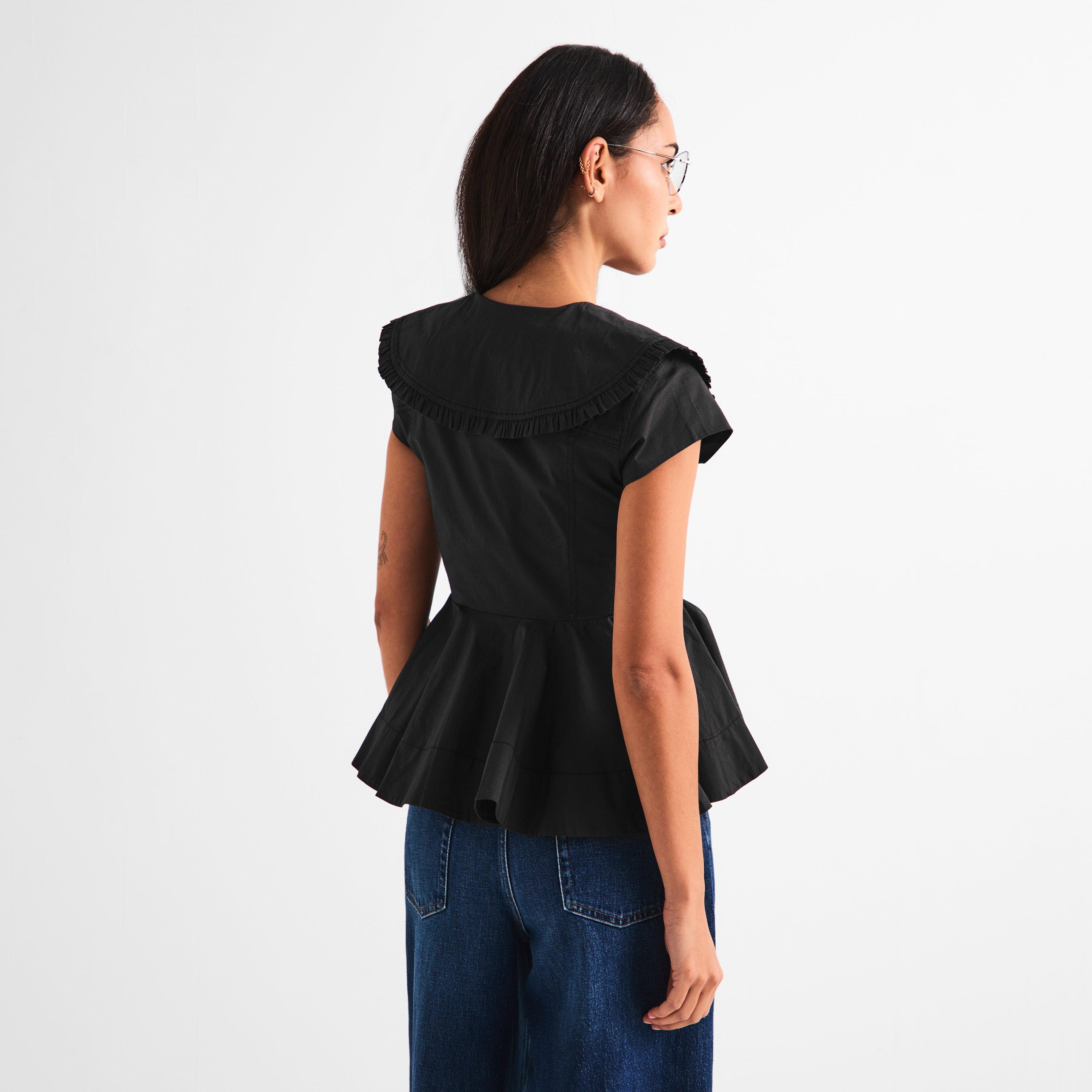 Black - Ganni - Women's Peter Pan Short Sleeve Blouse - 4