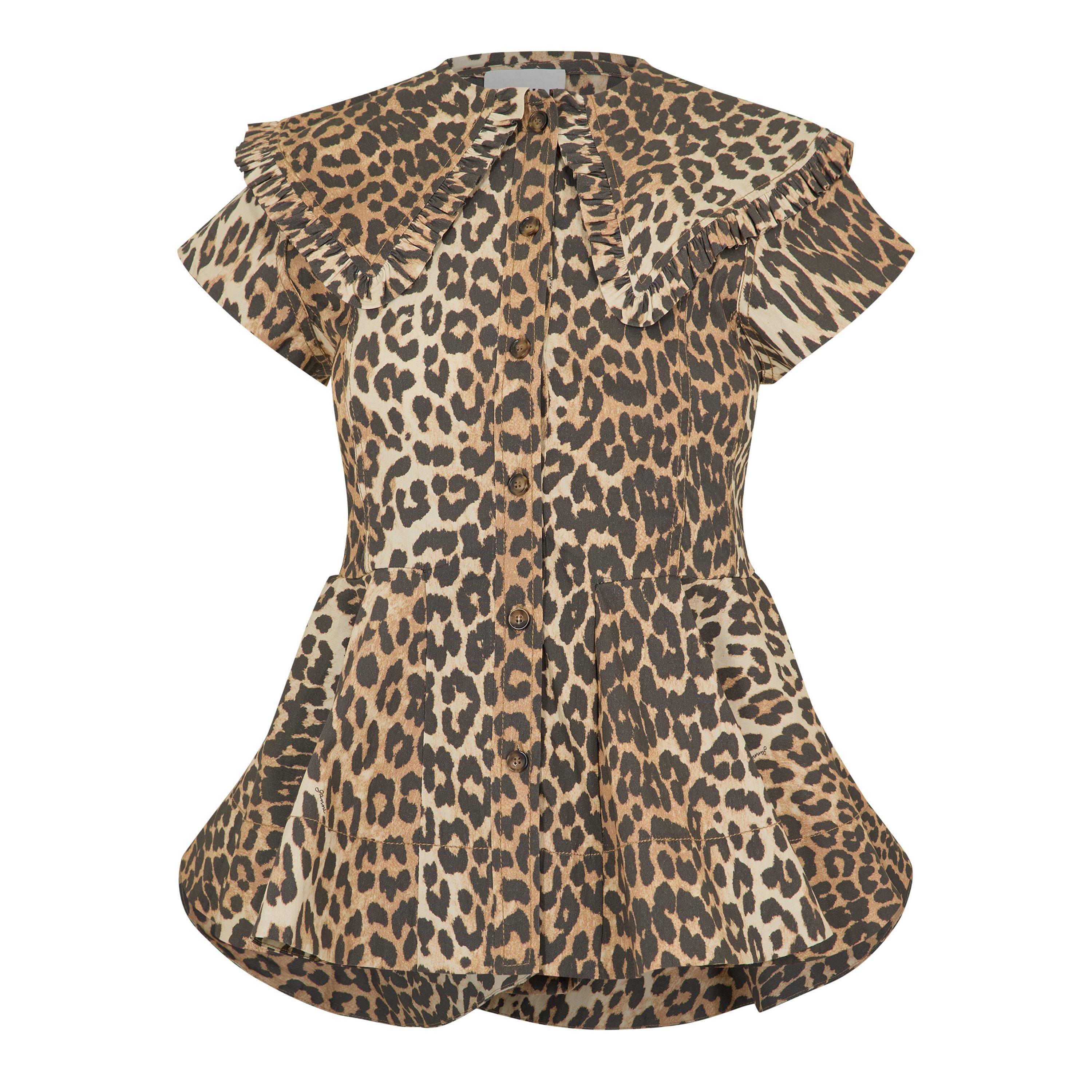 Ganni Women's Printed Peter Pan Short Sleeve Blouse - Almond Milk - Size 16 (42)