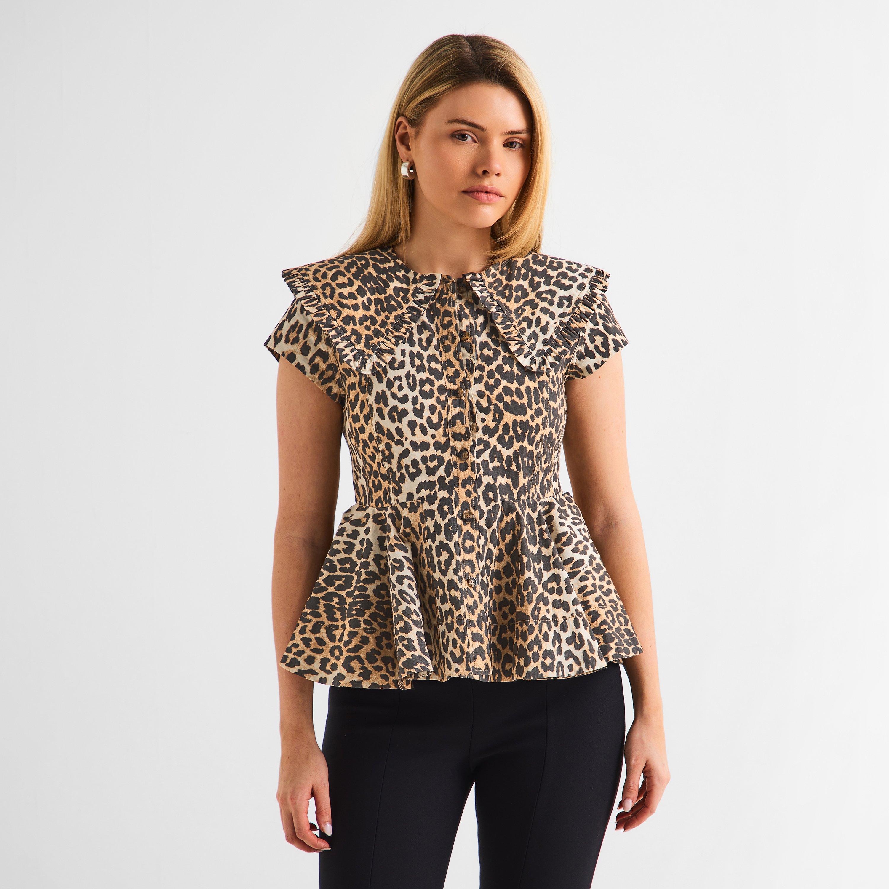 Almond Milk - Ganni - Women's Printed Peter Pan Short Sleeve Blouse - 3