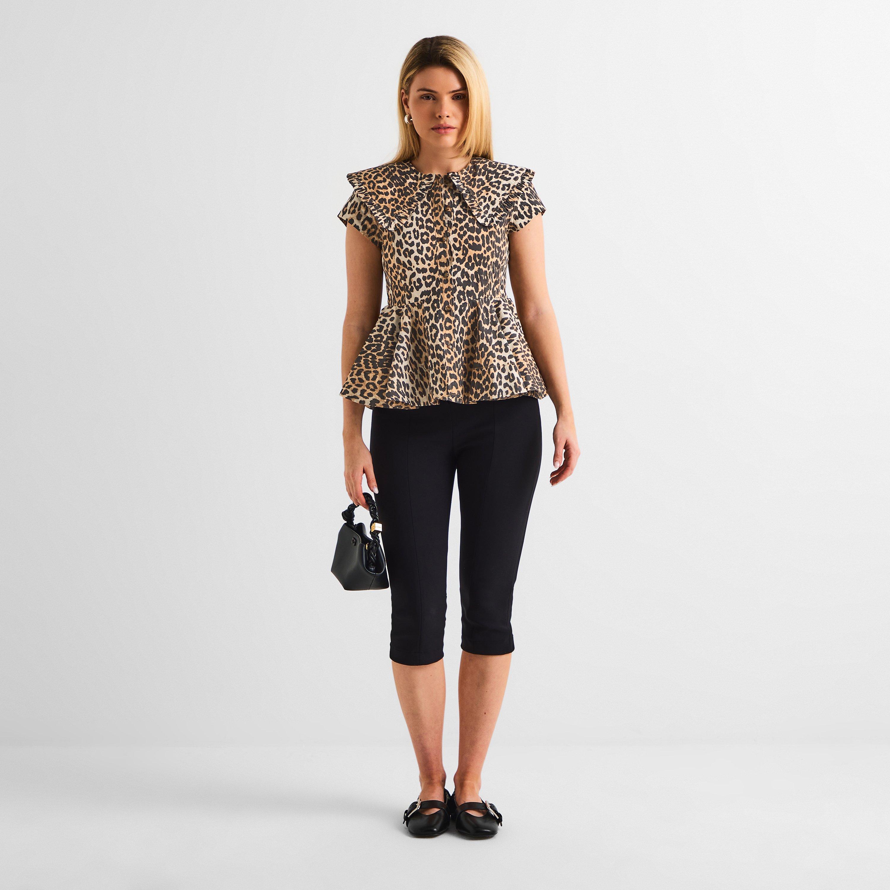 Almond Milk - Ganni - Women's Printed Peter Pan Short Sleeve Blouse - 6