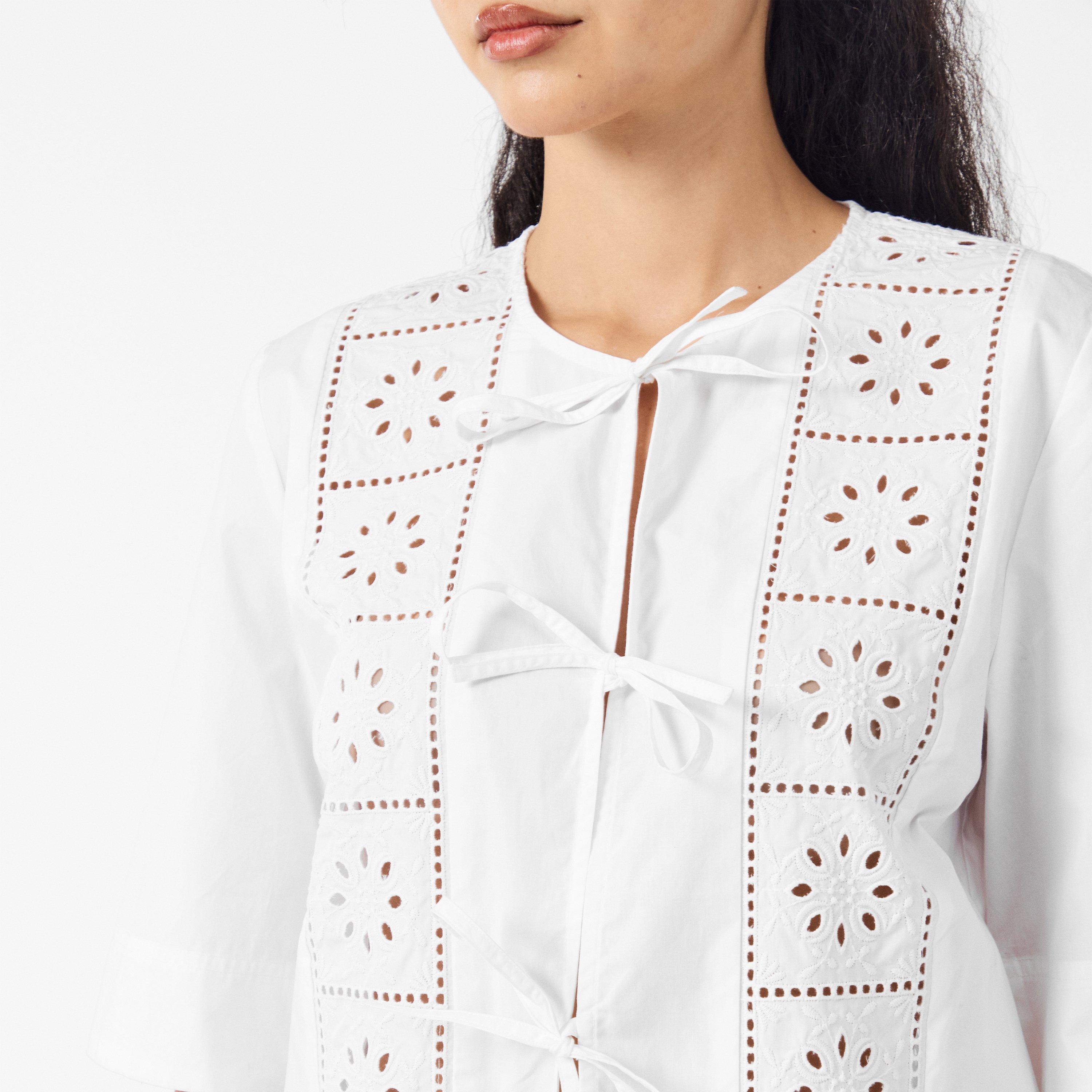 Bright White - Ganni - Women's Anglaise Short Sleeve Blouse - 5