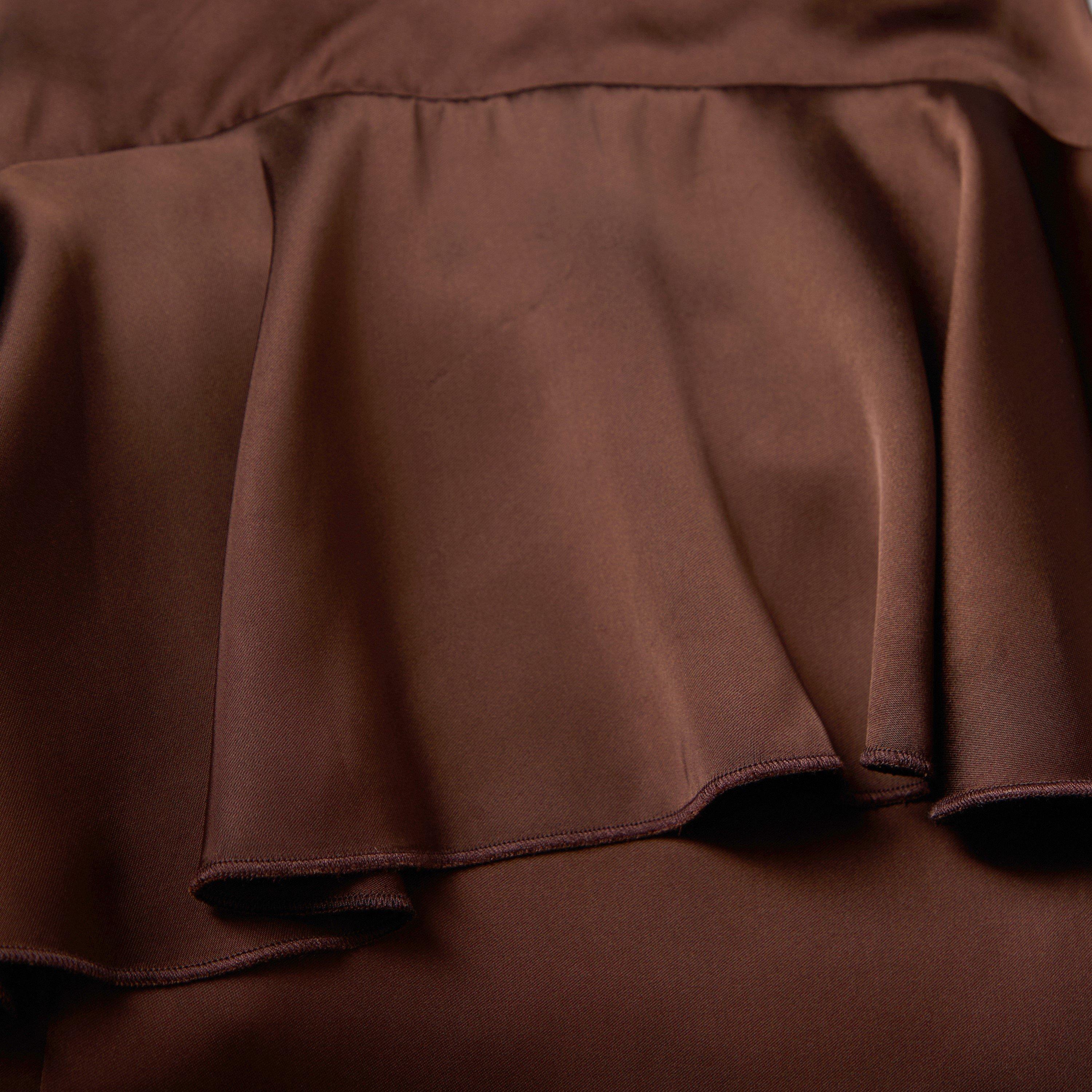 Chicory Coffee - Ganni - Women's Satin Ruffle Short Sleeve Blouse - 5