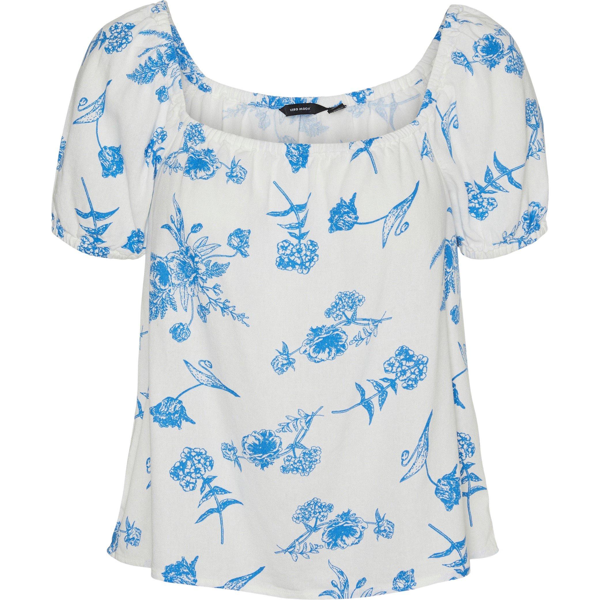 Ibiza Blue AOP - Vero Moda - Women's Linen Short-Sleeve Blouse - 5
