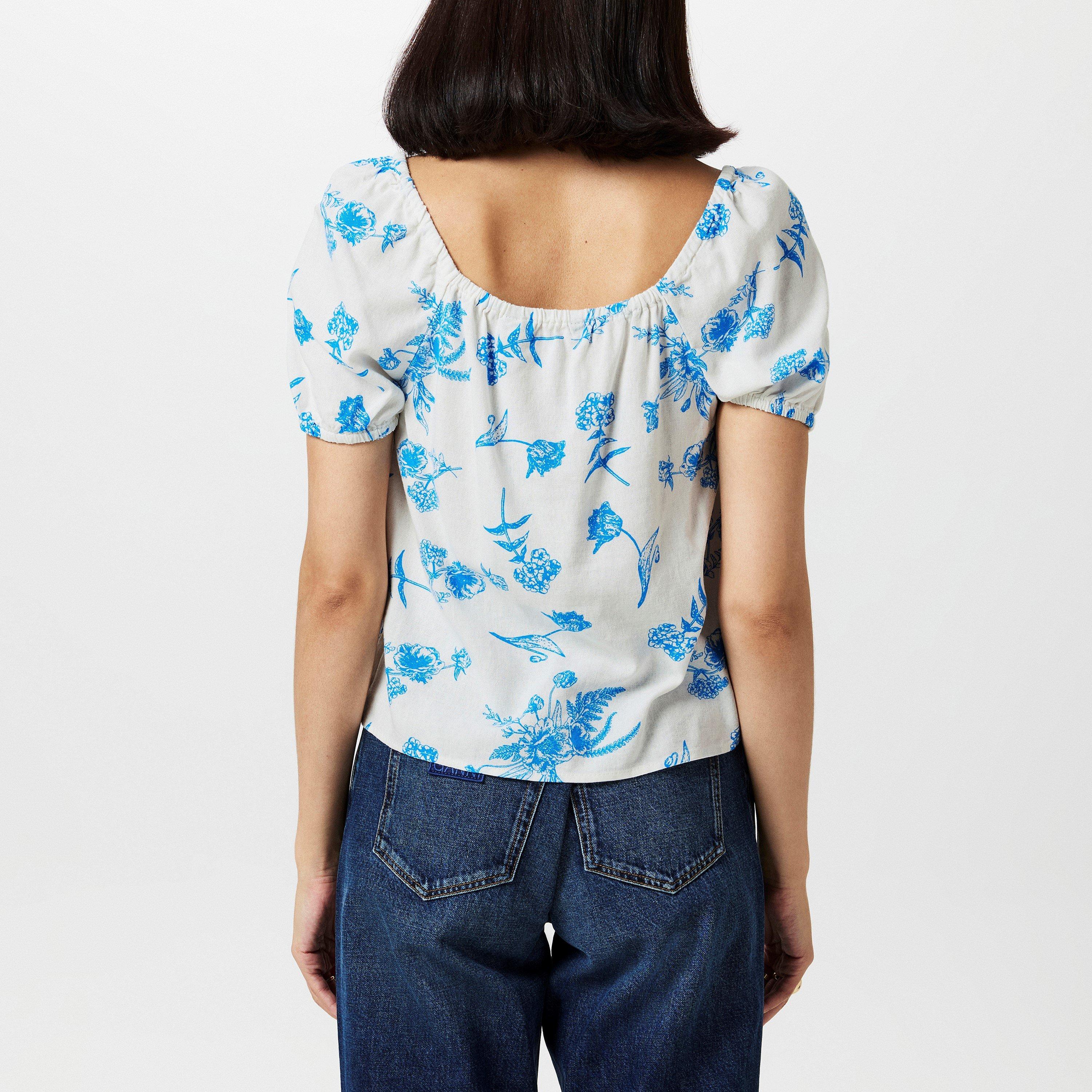 Ibiza Blue AOP - Vero Moda - Women's Linen Short-Sleeve Blouse - 3