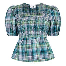 Ganni Checked Seersucker Blouse