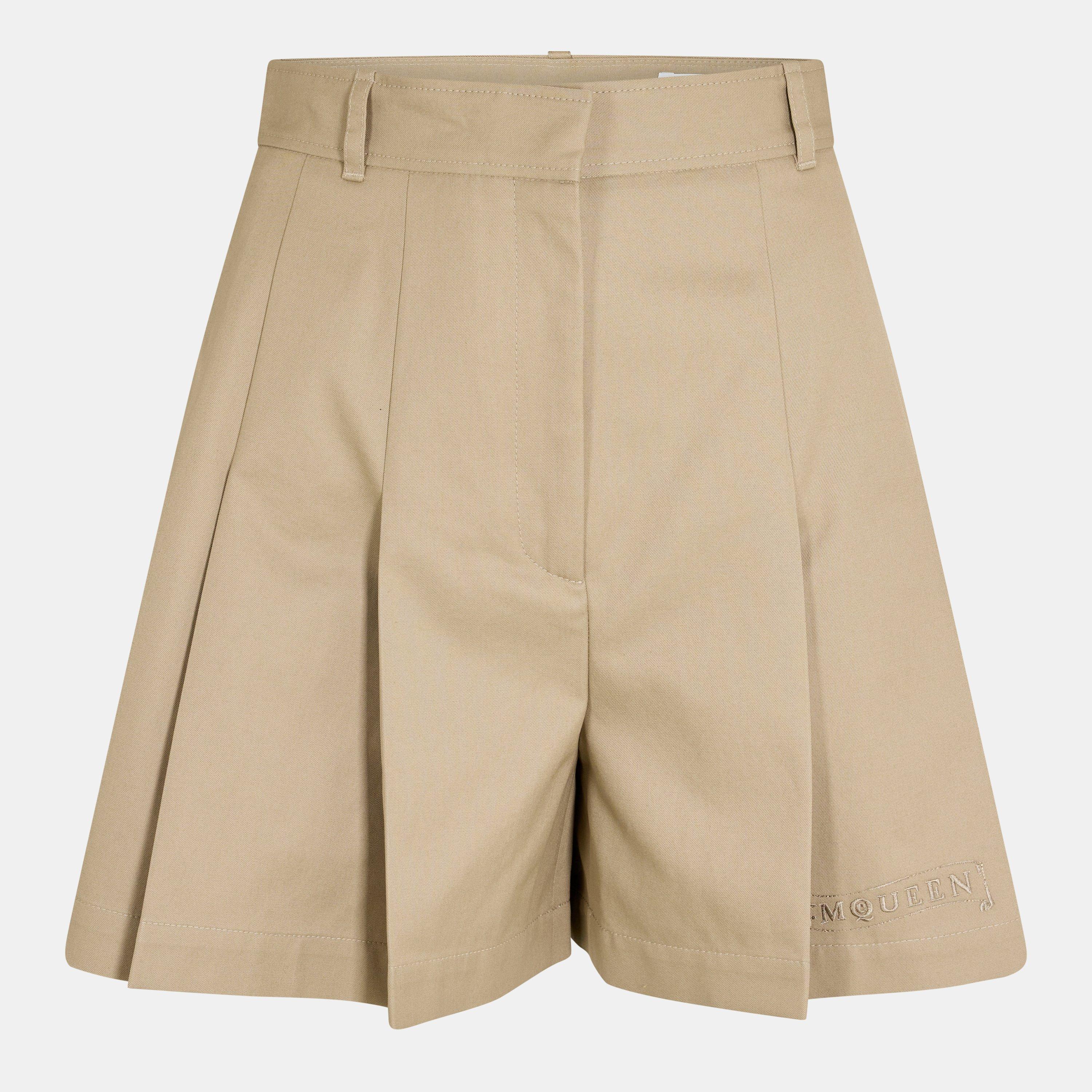 Alexander McQueen Women's Alex Cotton Woven Tracksuit Shorts - Beige - Size 8 (XS)